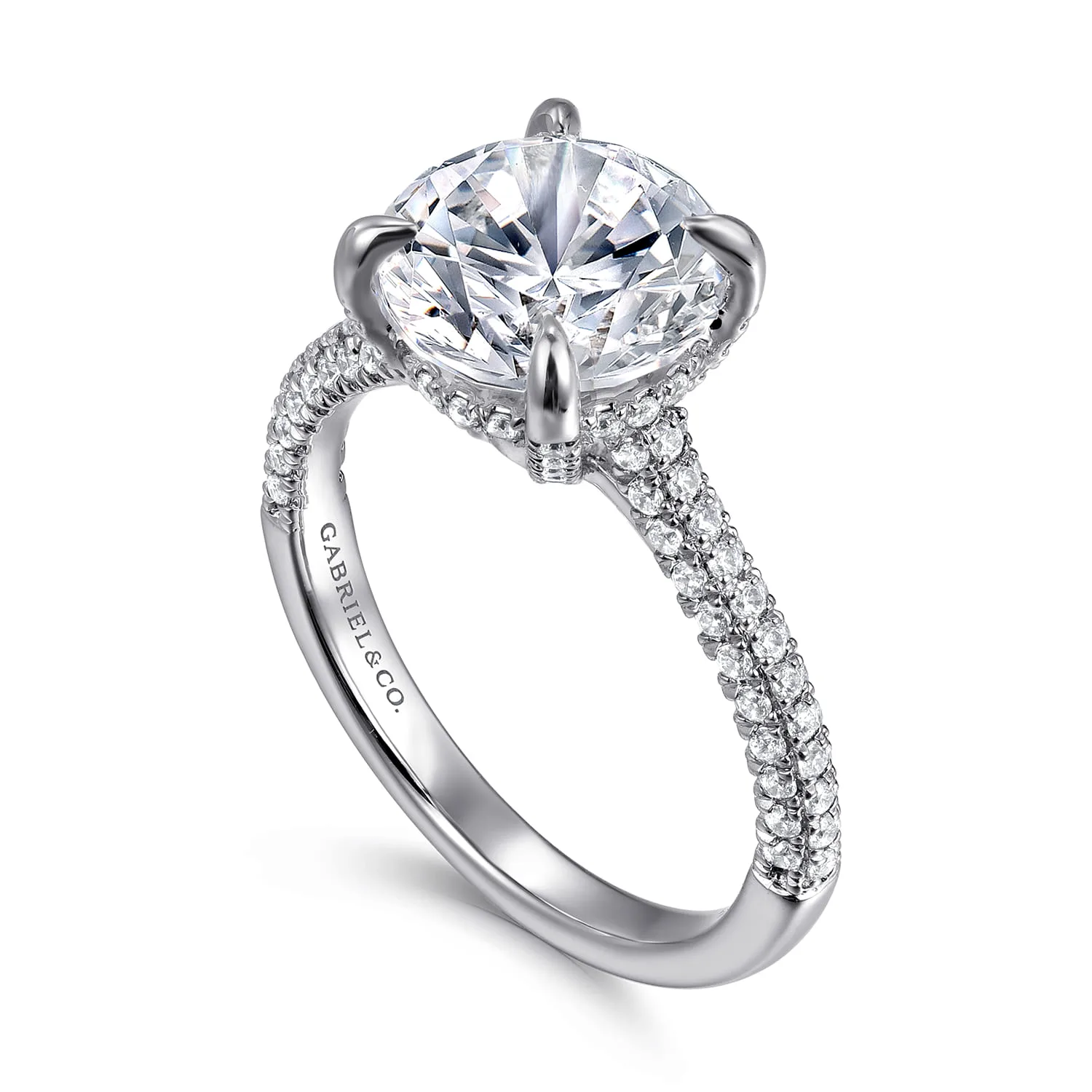 Round Pave Diamond Engagement Ring in 14K White Gold, photograph 3