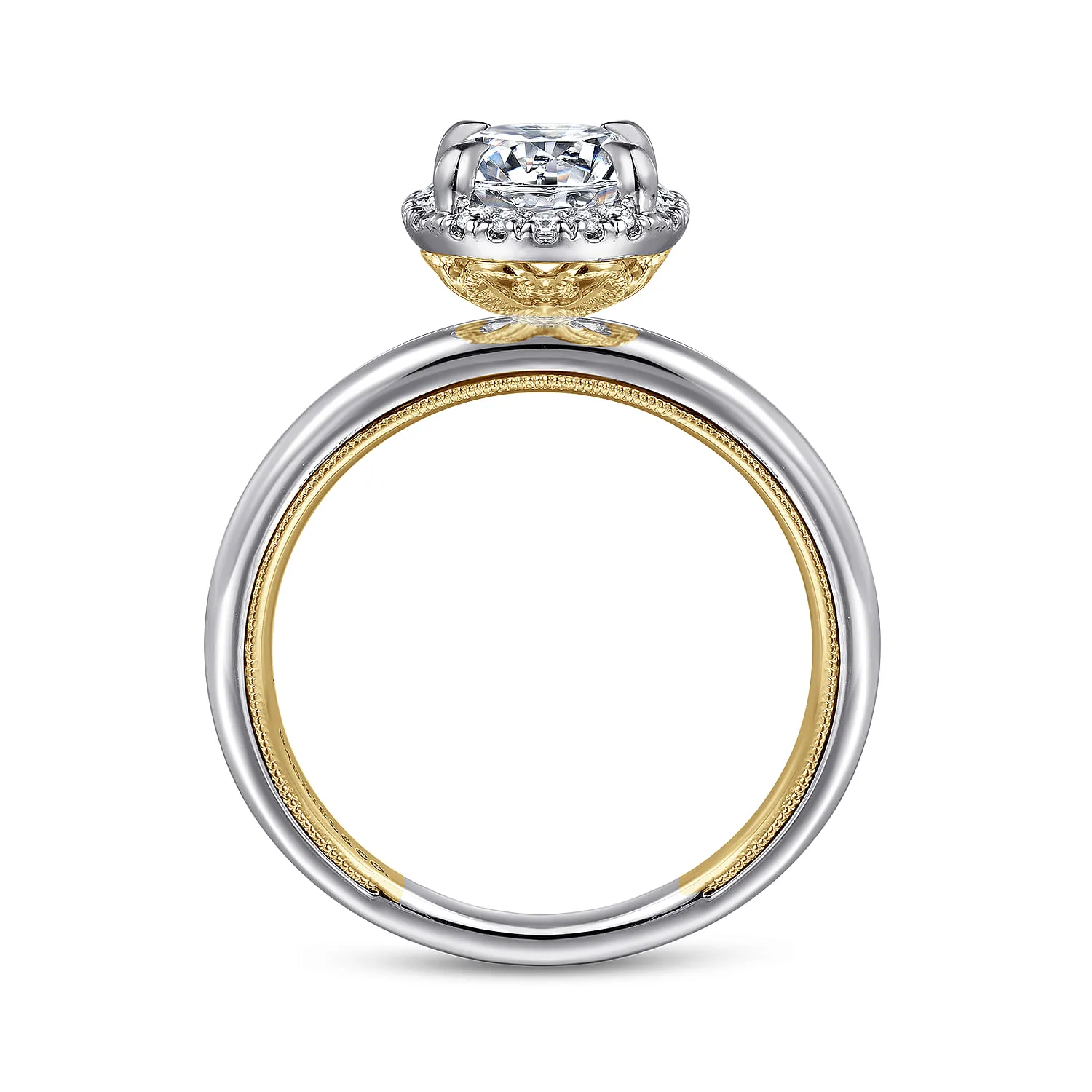 Oval Halo Diamond Engagement Ring in 14K White/Yellow Gold, photograph 2