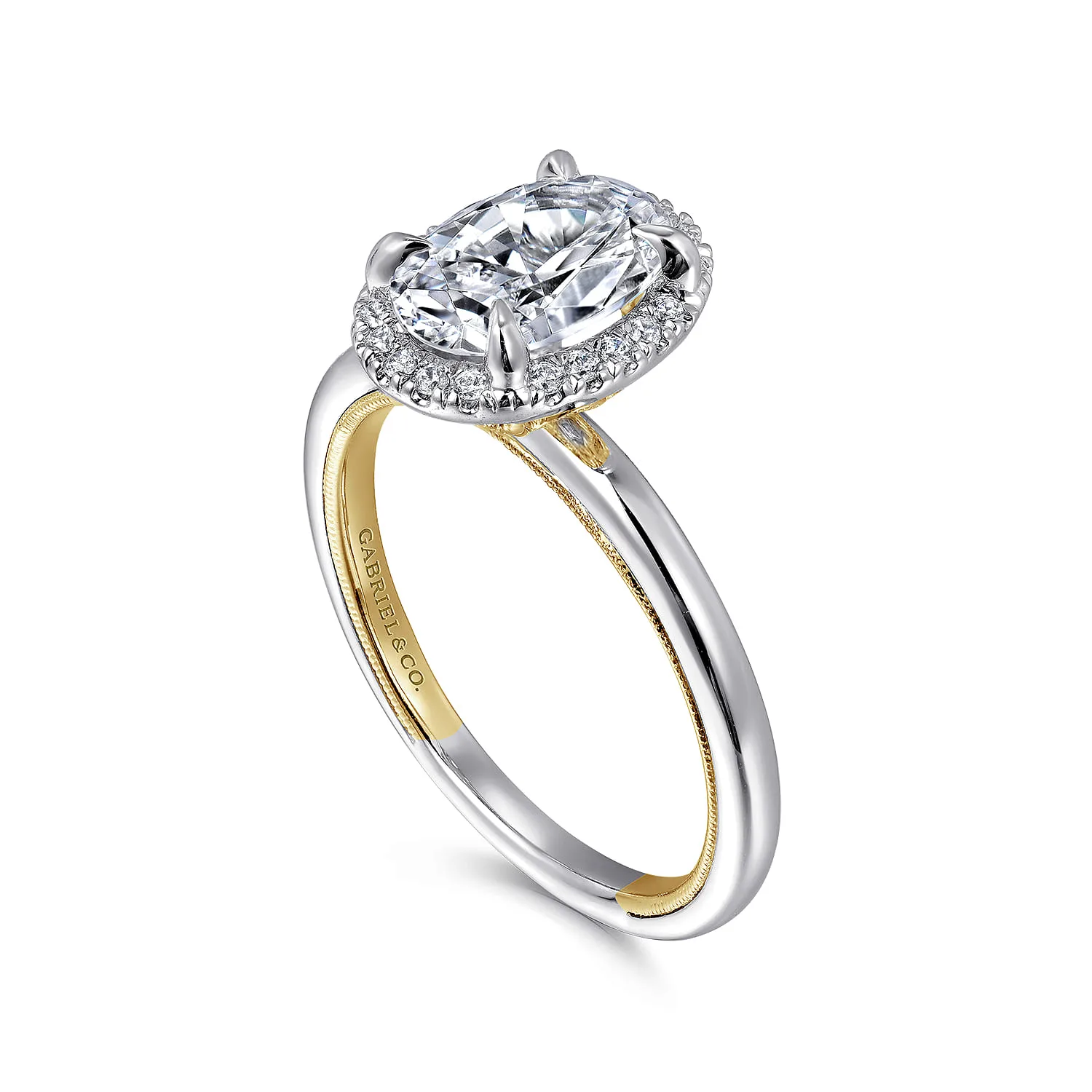 Oval Halo Diamond Engagement Ring in 14K White/Yellow Gold, photograph 3