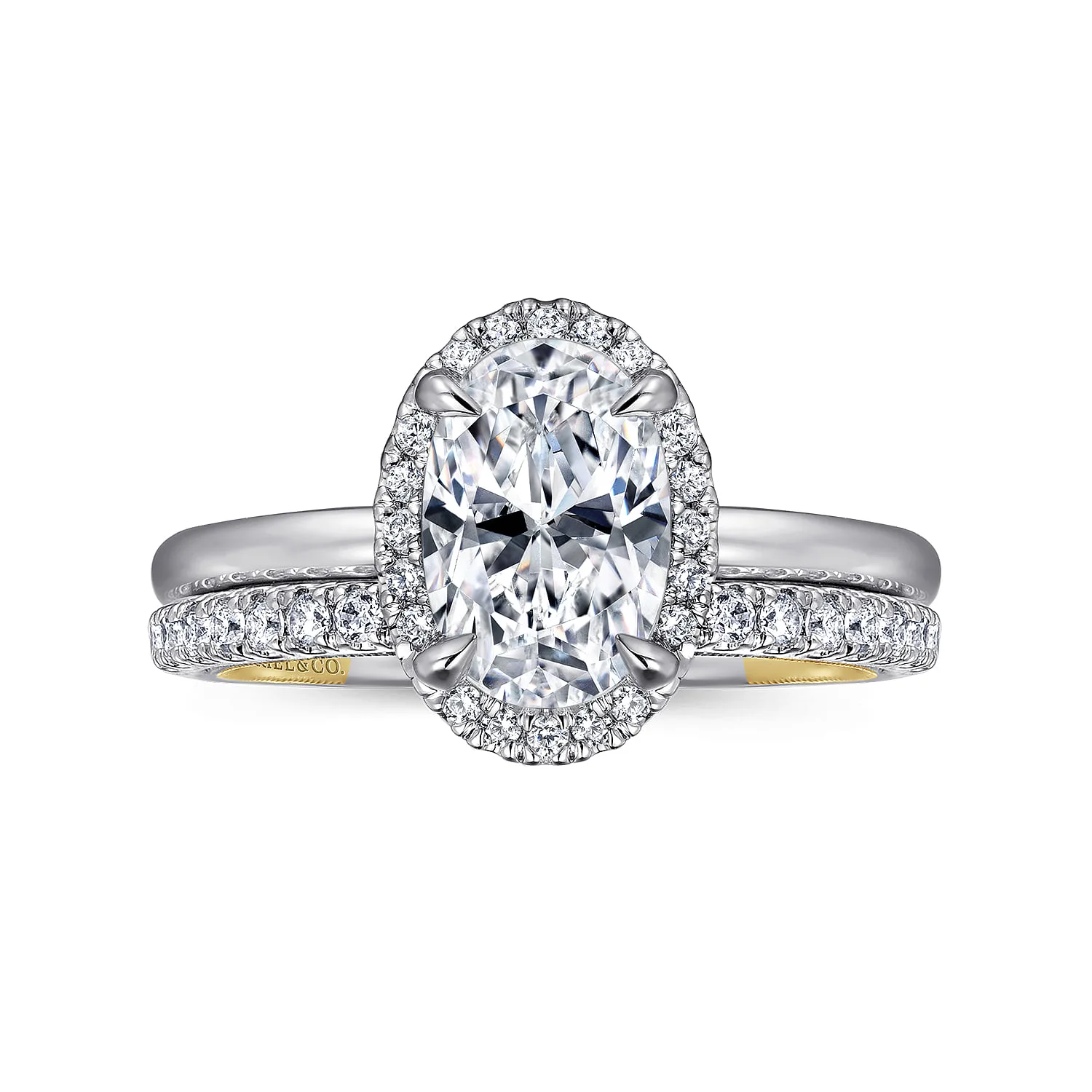 Oval Halo Diamond Engagement Ring in 14K White/Yellow Gold, photograph 4