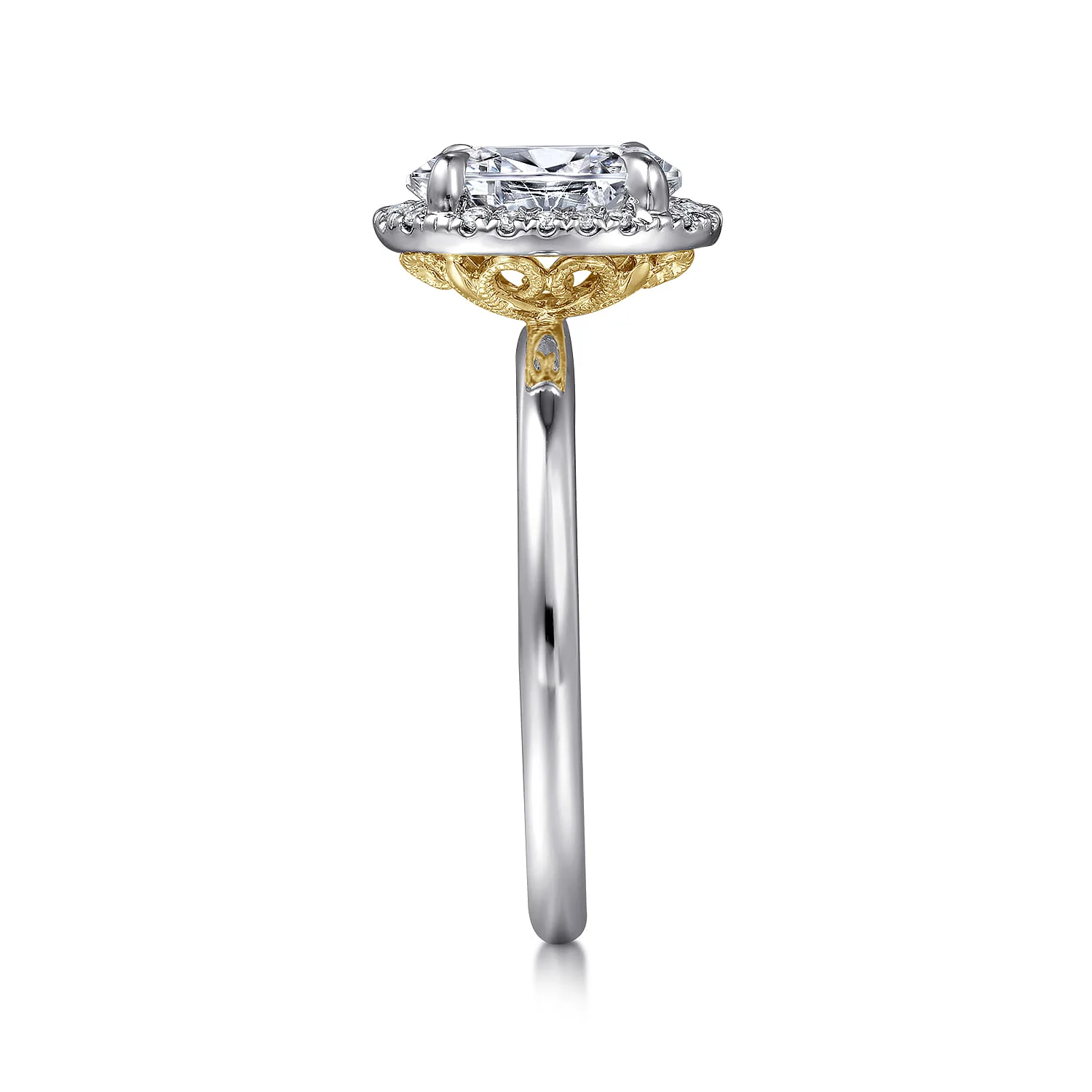 Oval Halo Diamond Engagement Ring in 14K White/Yellow Gold, photograph 5