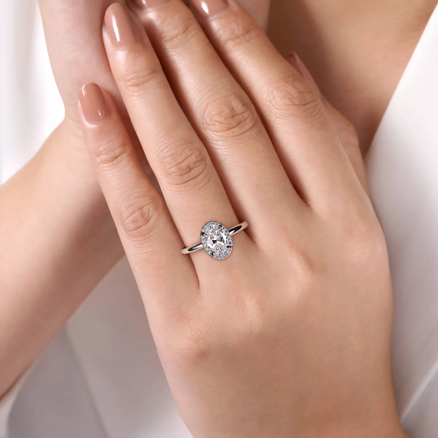 Oval Halo Diamond Engagement Ring in 14K White/Yellow Gold, photograph 6