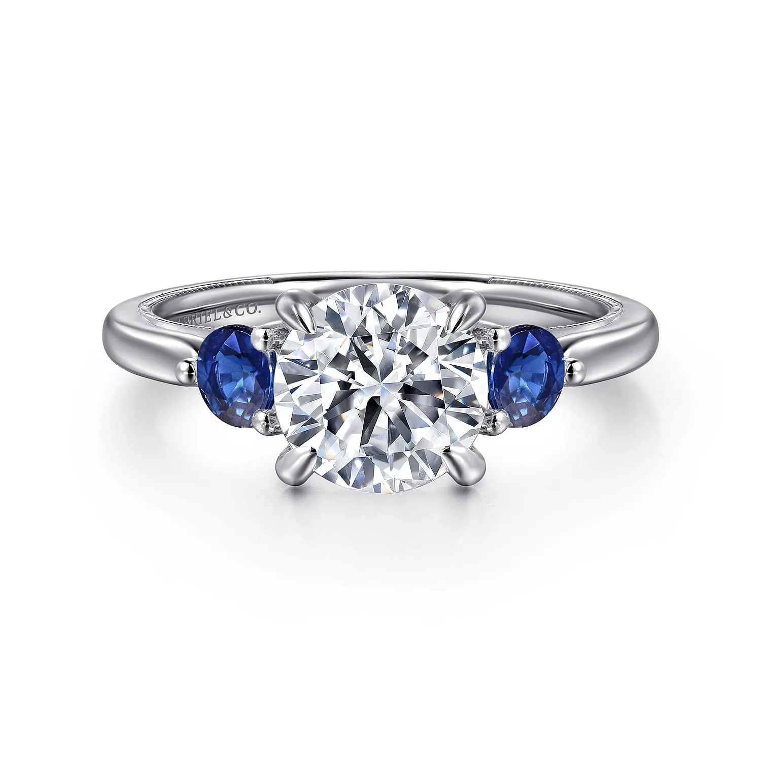 Round Three Stone Diamond and Sapphire Engagement Ring