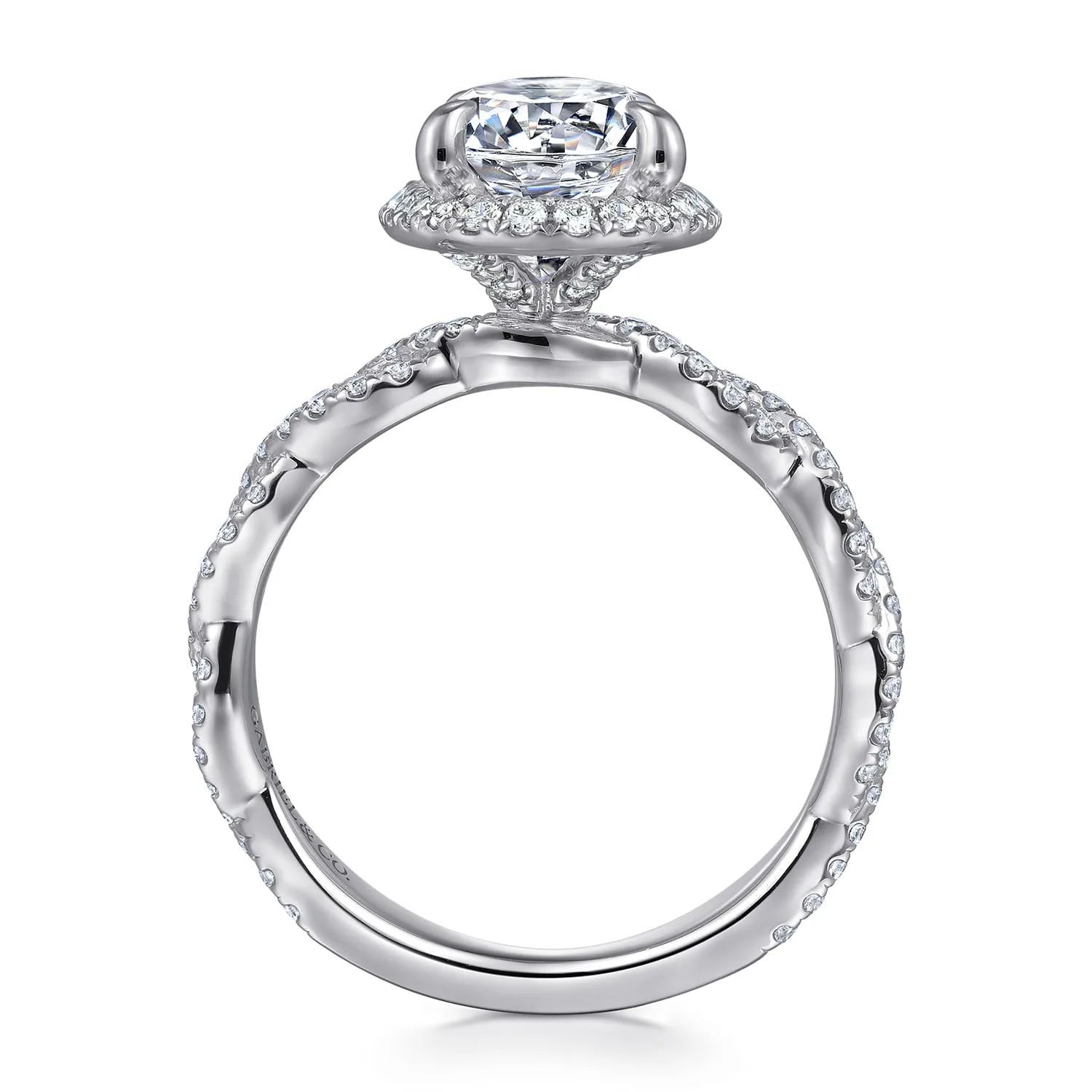 Oval Halo Twisted Diamond Engagement Ring in 14K White Gold, photograph 2