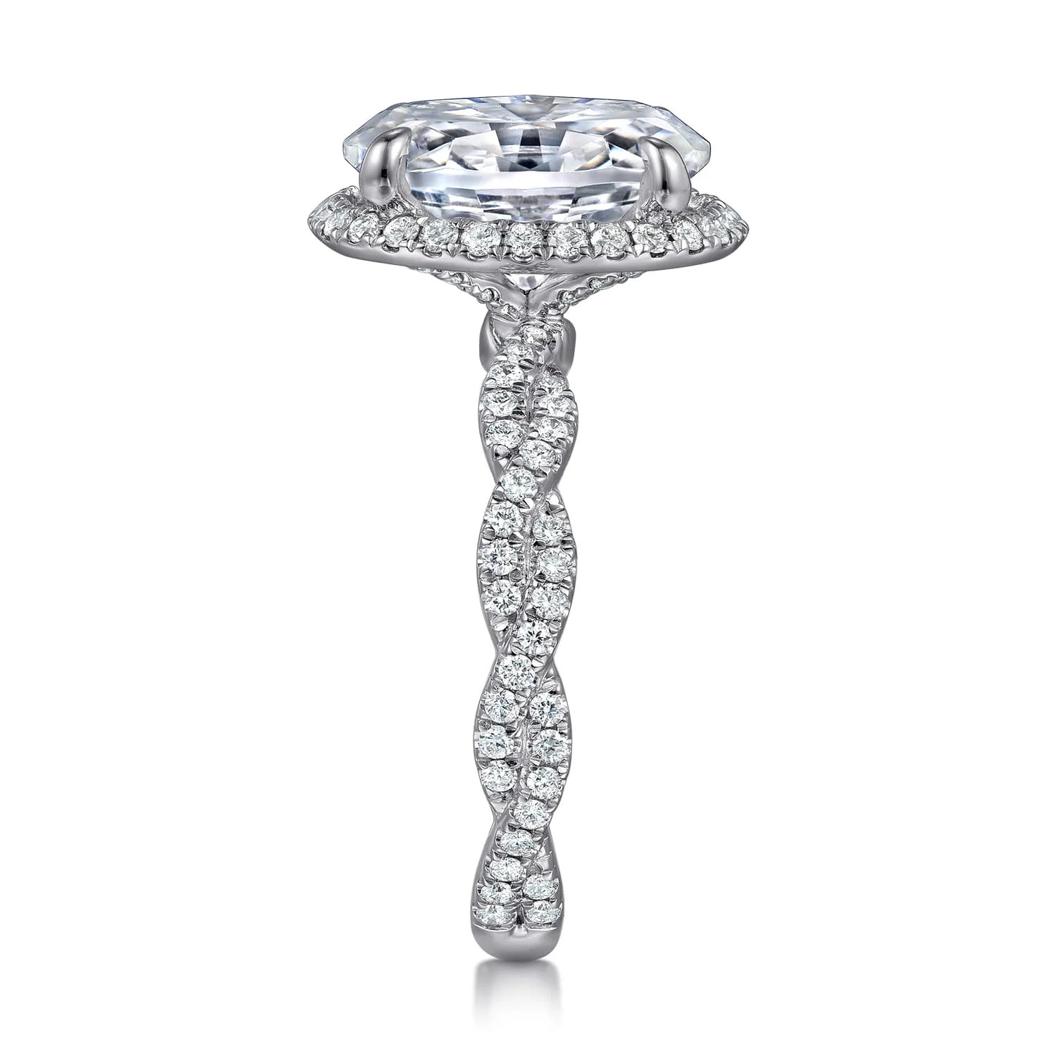 Oval Halo Twisted Diamond Engagement Ring in 14K White Gold, photograph 5