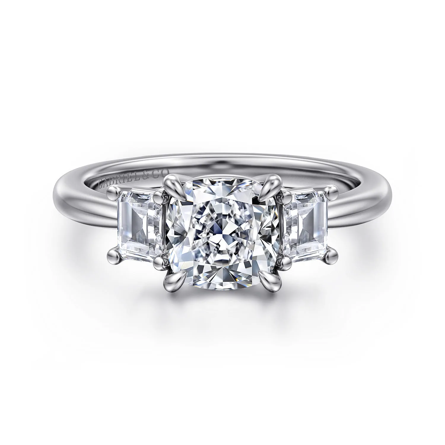 Cushion Three Stone Diamond Engagement Ring in 14K White Gold
