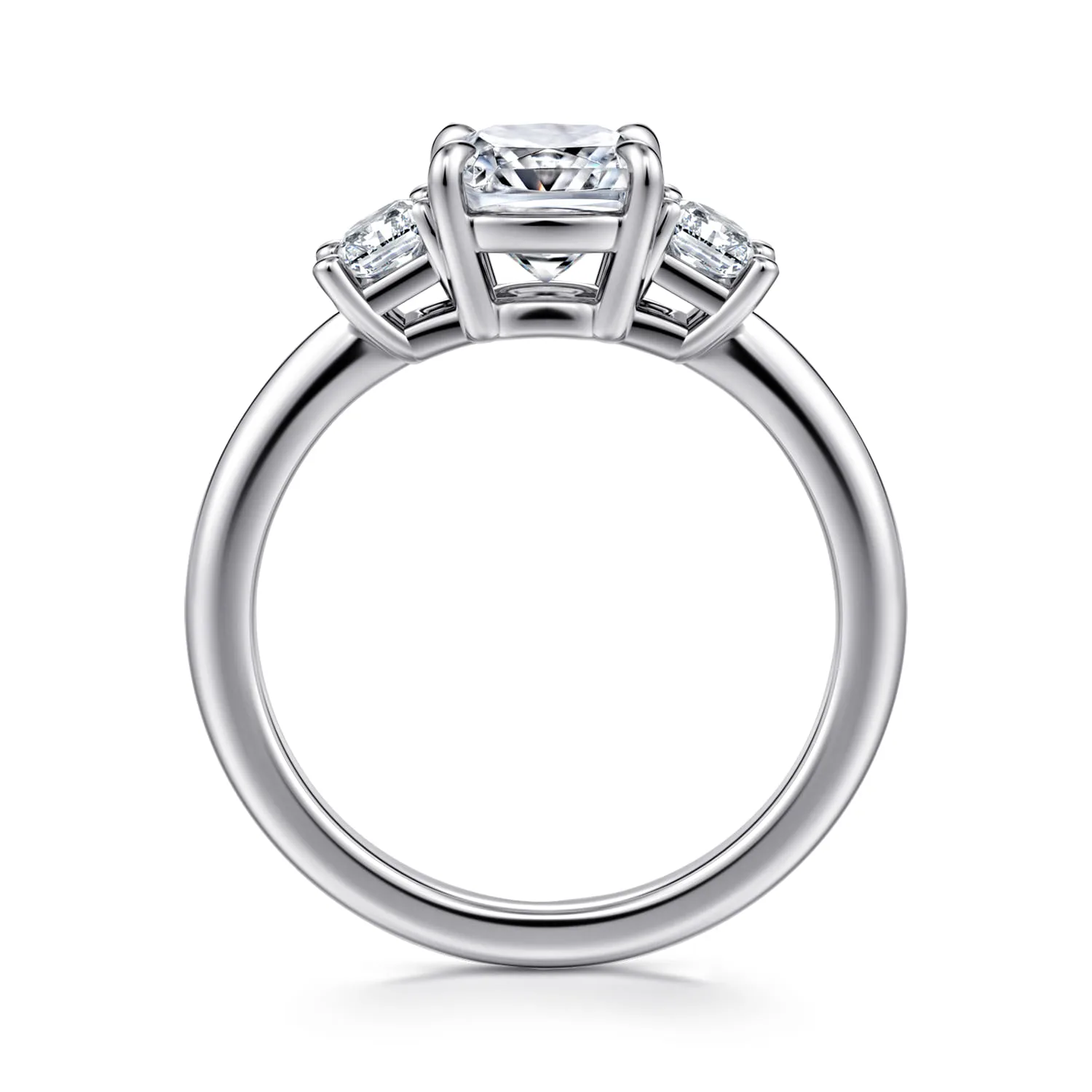 Cushion Three Stone Diamond Engagement Ring in 14K White Gold, photograph 2