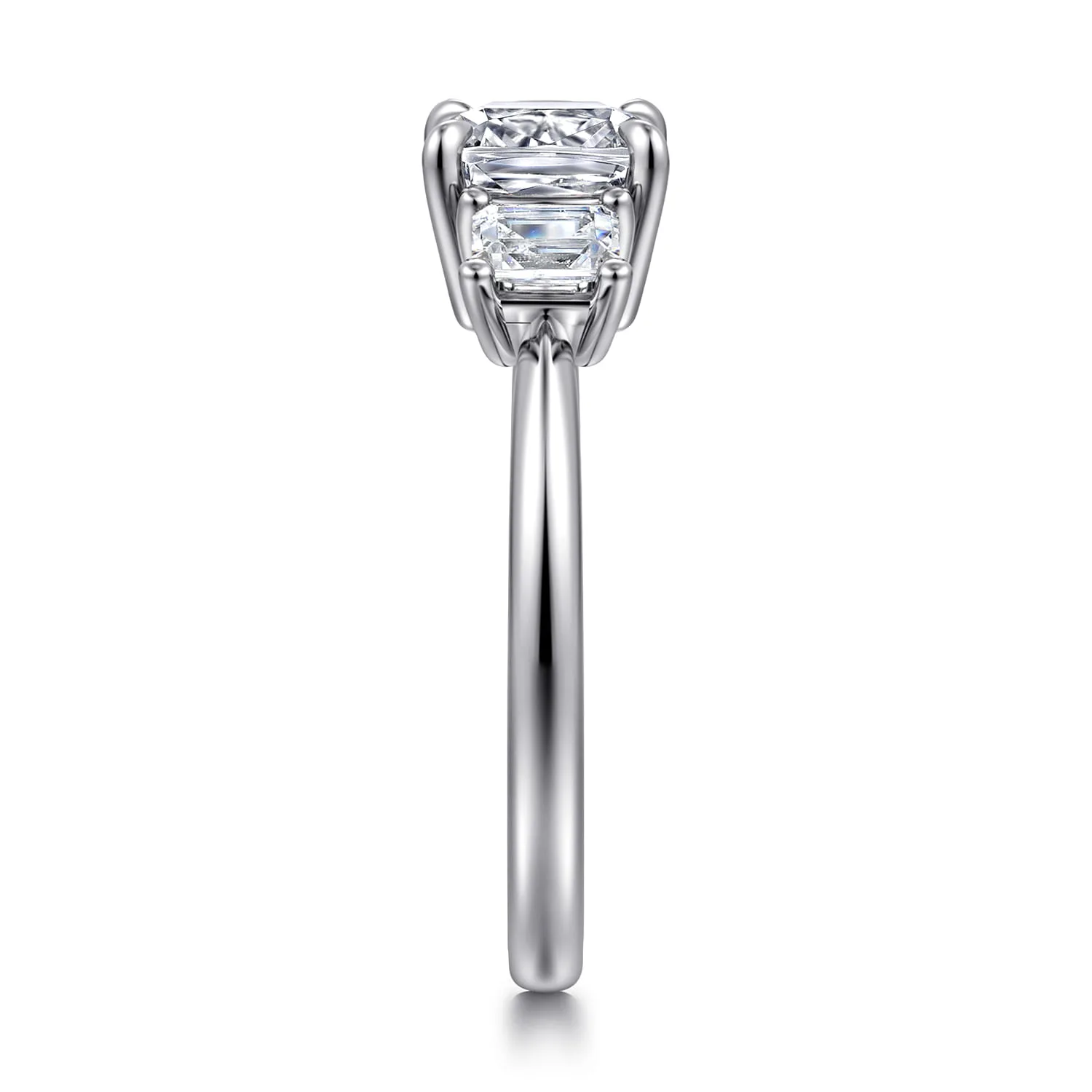 Cushion Three Stone Diamond Engagement Ring in 14K White Gold, photograph 4