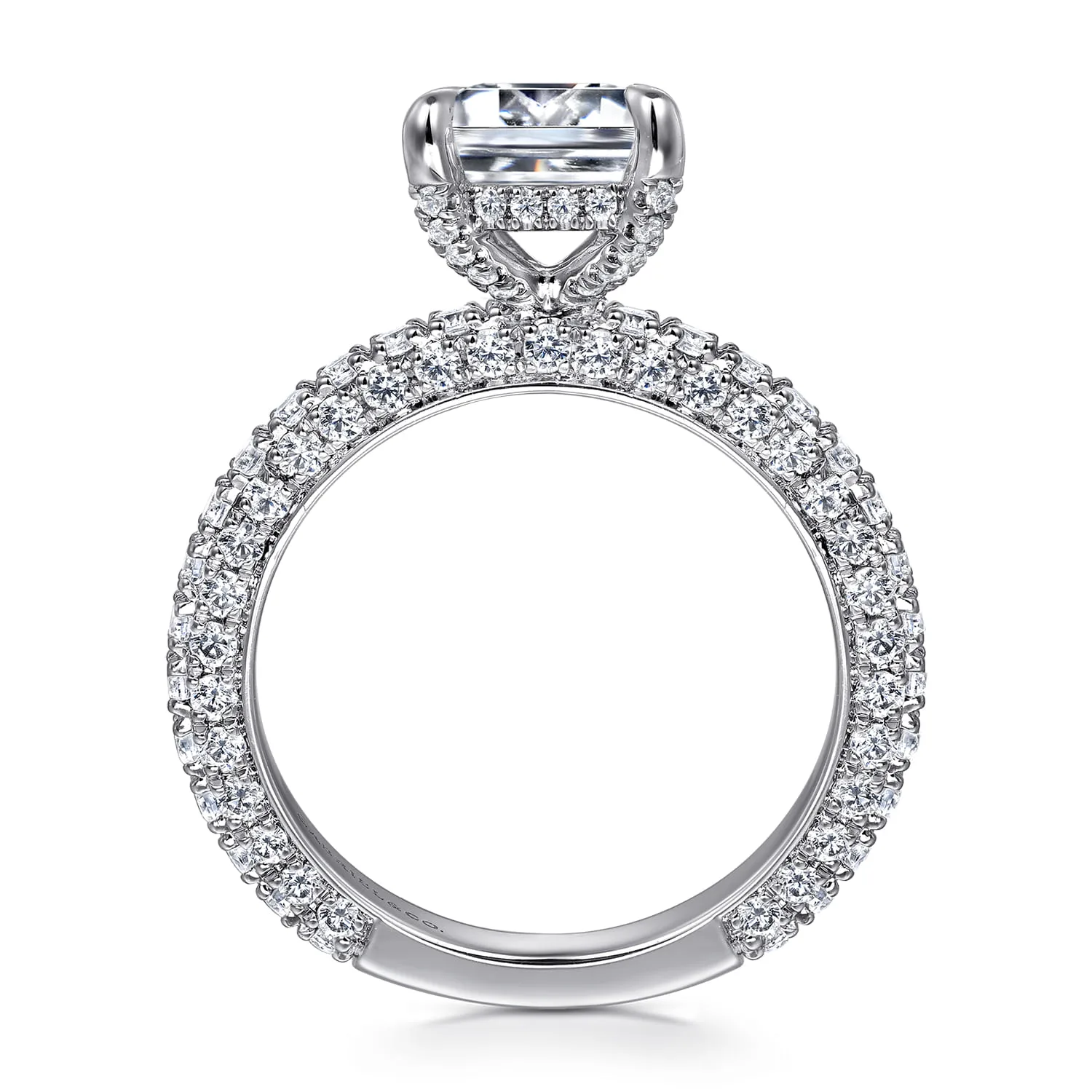 Emerald Hidden Halo Diamond Engagement Ring in 14K White Gold, photograph 2