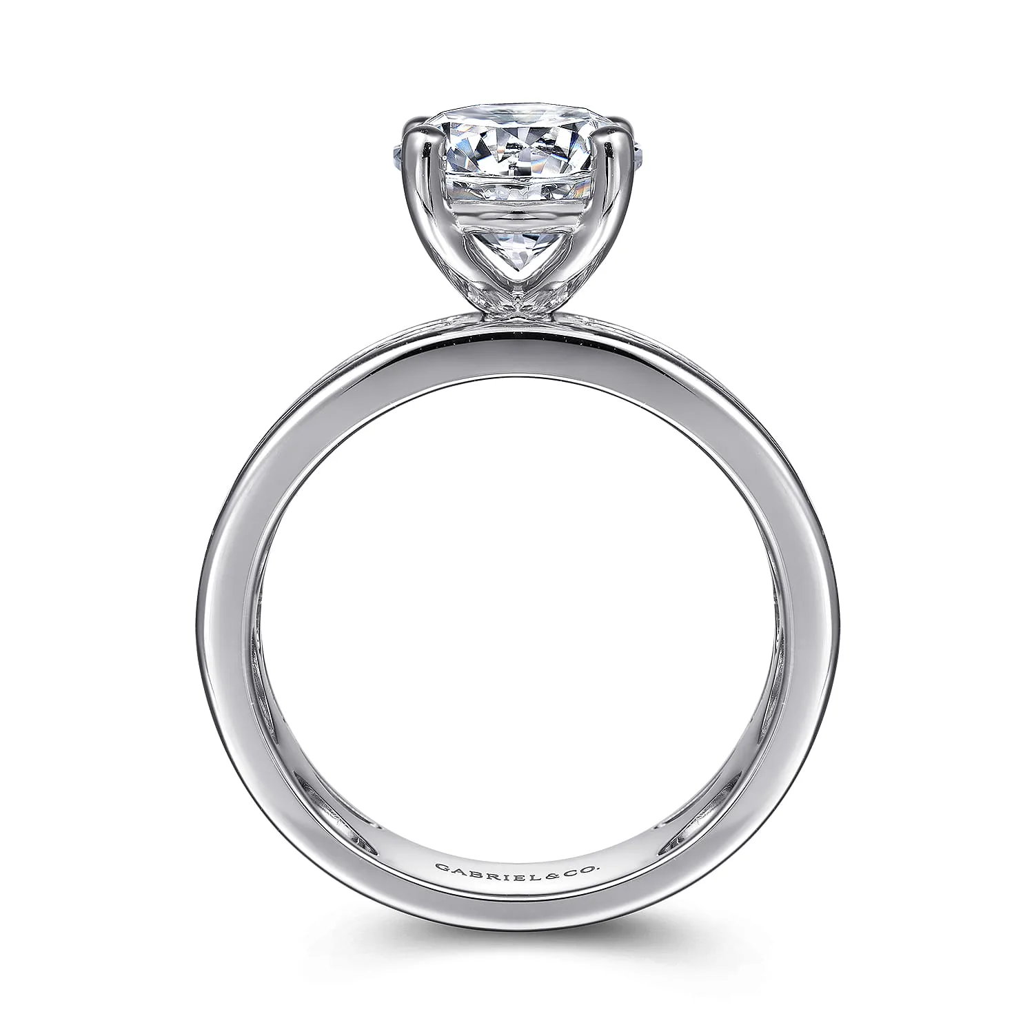 Round Wide Band Diamond Engagement Ring in 14K White Gold, photograph 2