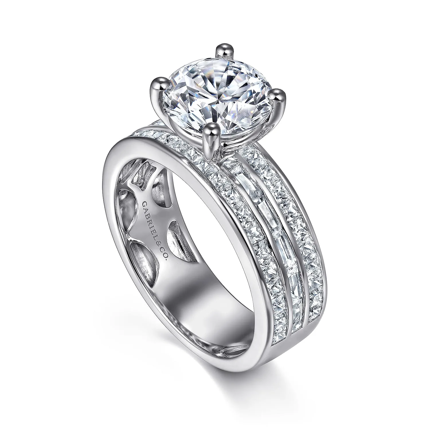 Round Wide Band Diamond Engagement Ring in 14K White Gold, photograph 3