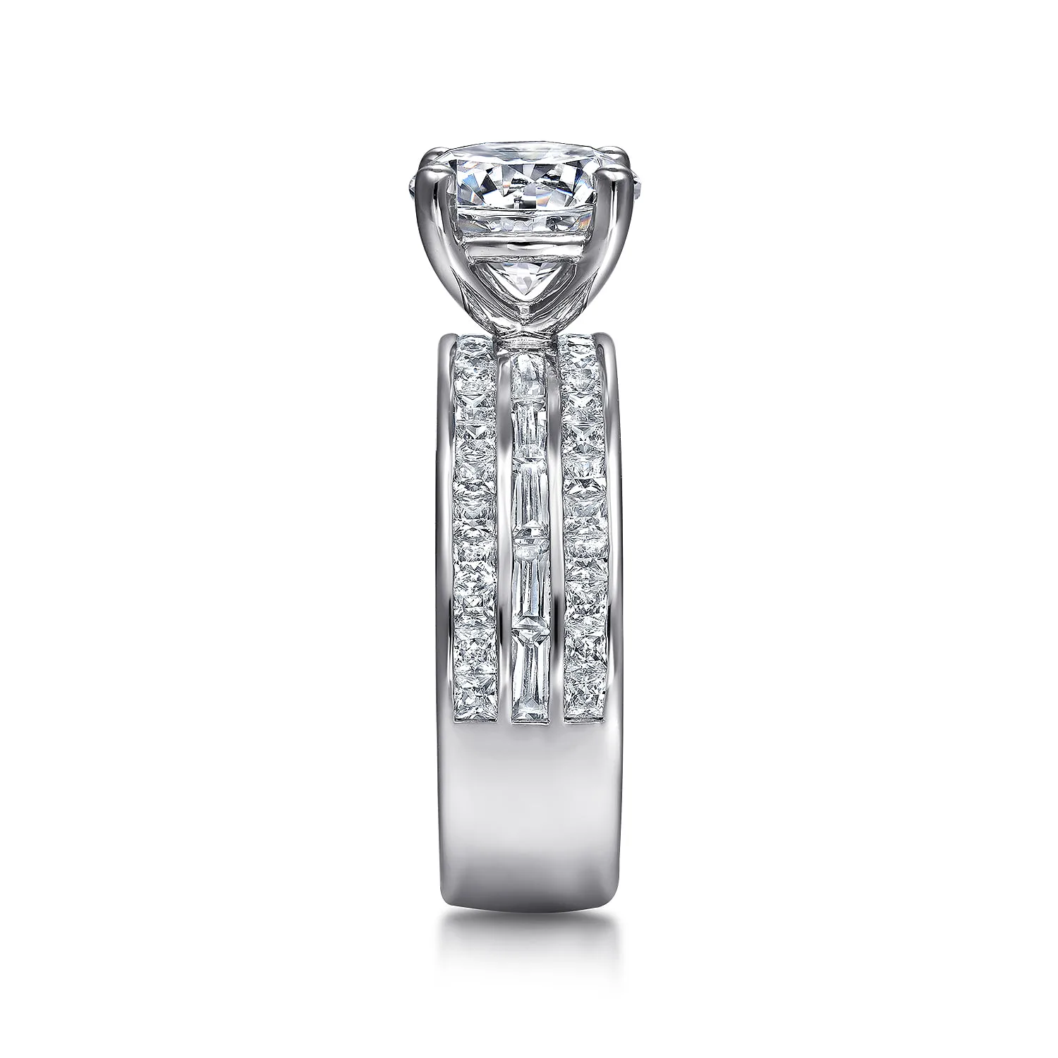 Round Wide Band Diamond Engagement Ring in 14K White Gold, photograph 5