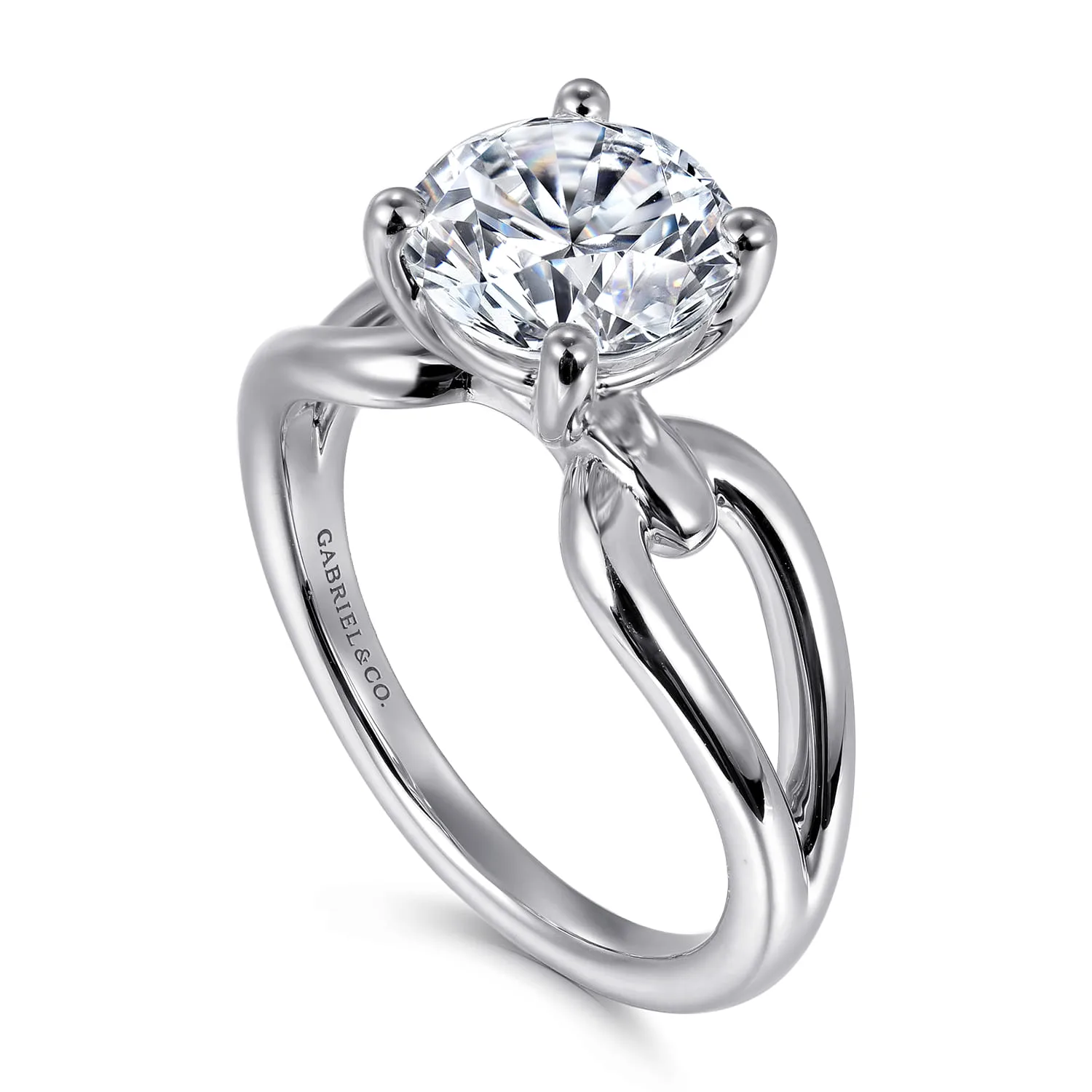 Round Split Foundation Diamond Engagement Ring in 14K White Gold, photograph 3