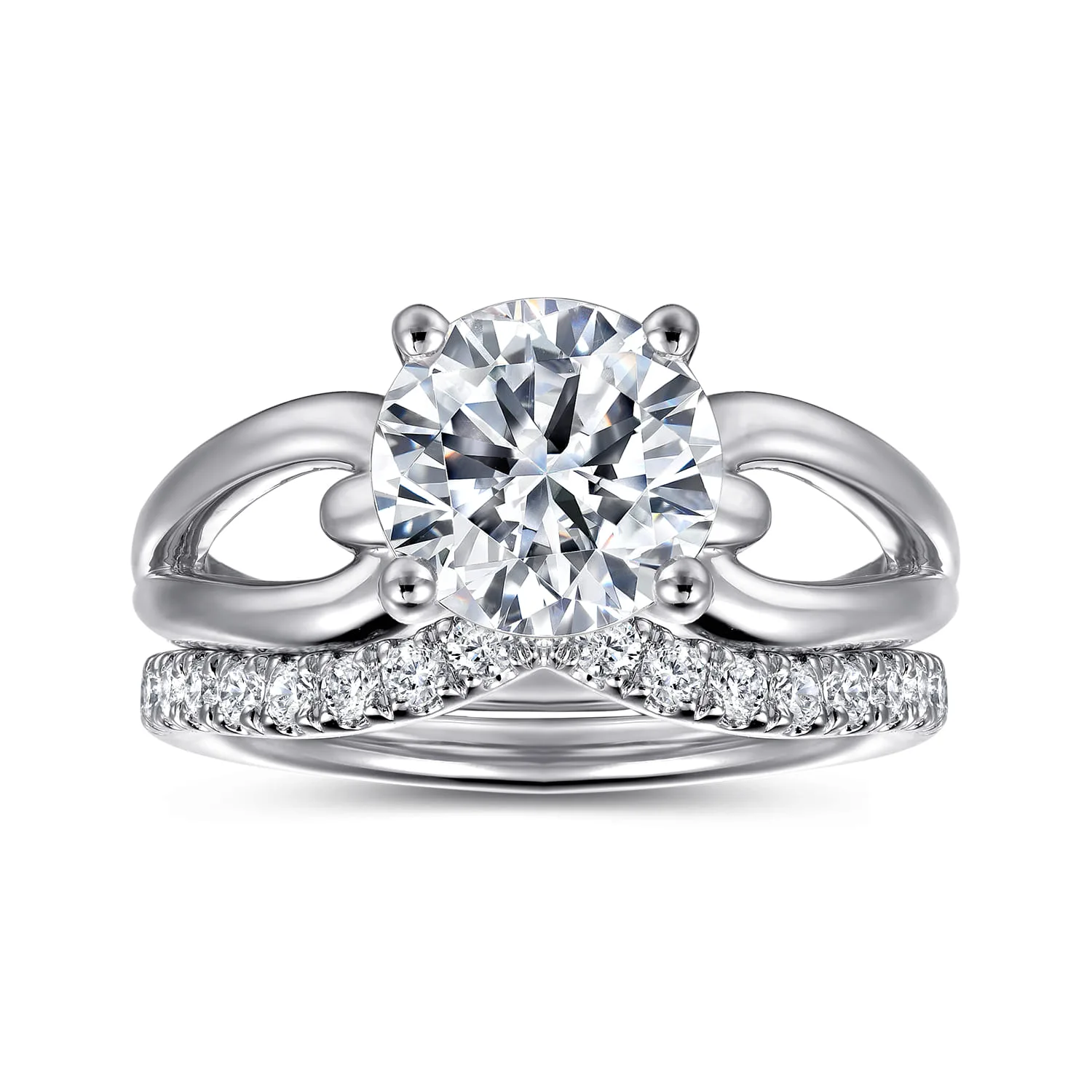 Round Split Foundation Diamond Engagement Ring in 14K White Gold, photograph 4