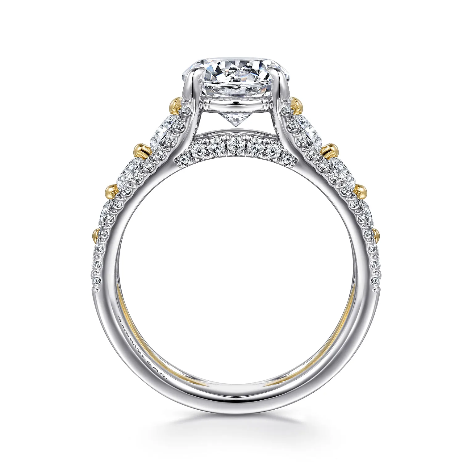 Round Wide Band Diamond Engagement Ring in 14K White/Yellow Gold, photograph 2