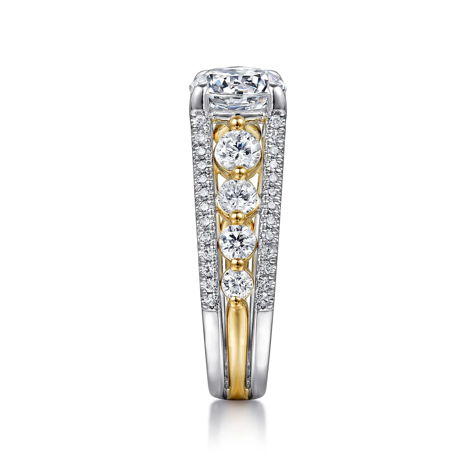 Round Wide Band Diamond Engagement Ring in 14K White/Yellow Gold, photograph 5
