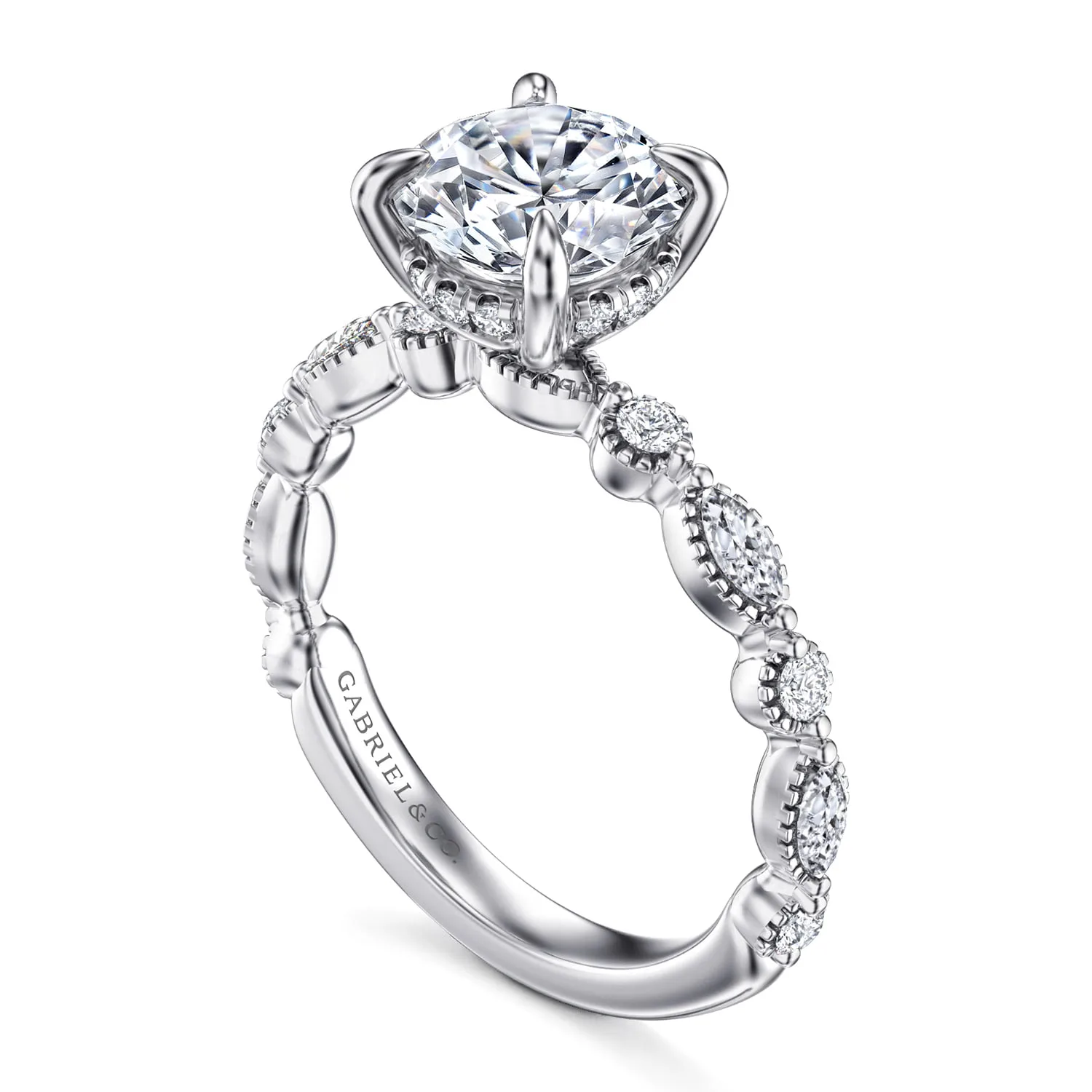 Round Diamond Engagement Ring in 14K White Gold, photograph 3