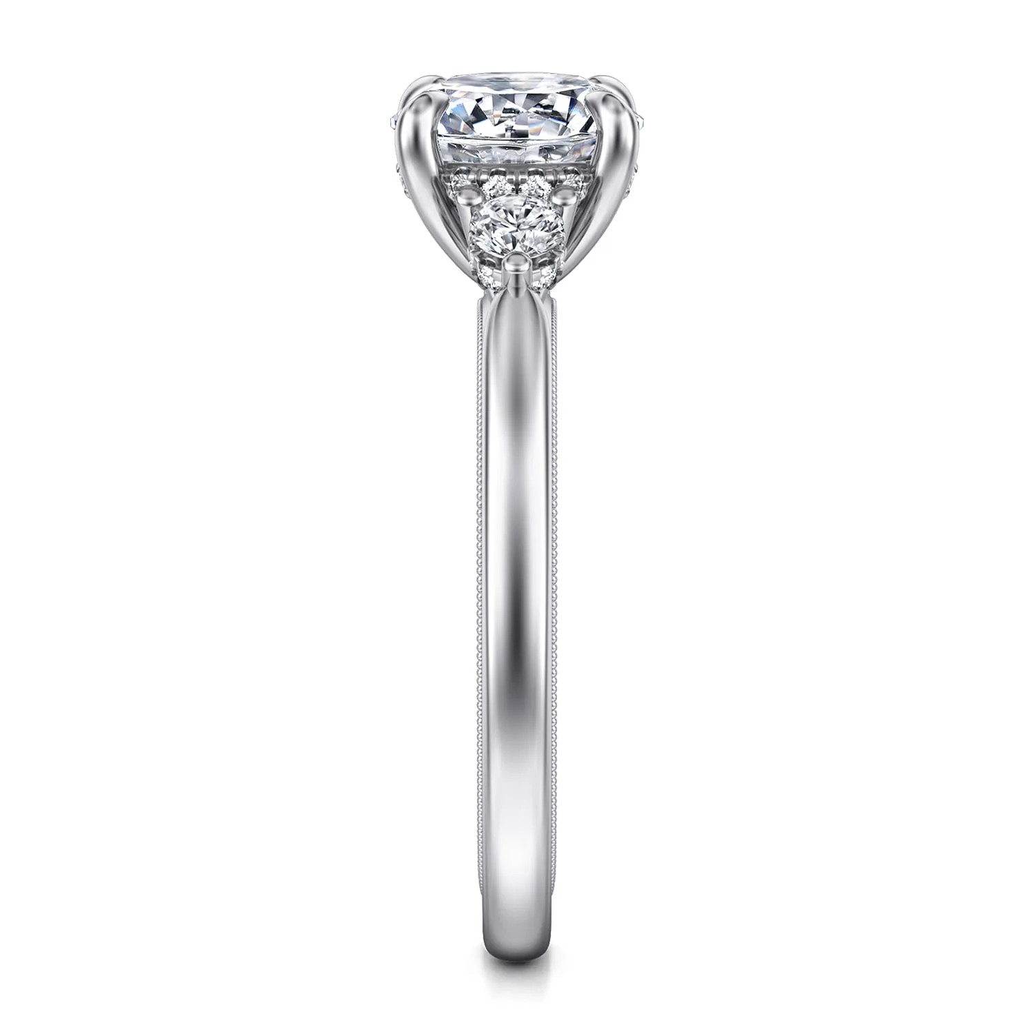 Round Three Stone Diamond Engagement Ring in 14K White Gold, photograph 5