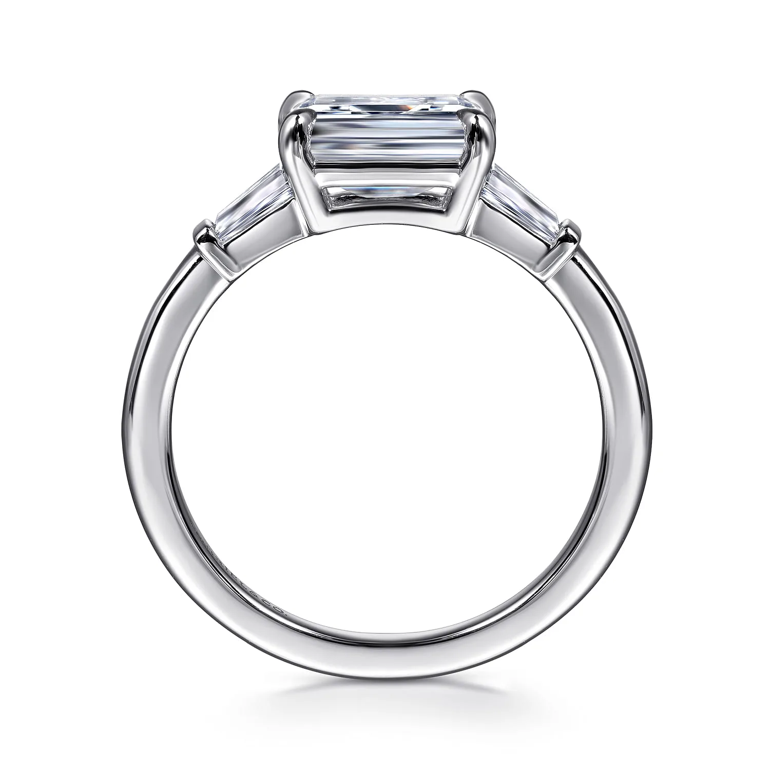 Emerald Three Stone Diamond Engagement Ring in 14K White Gold, photograph 2