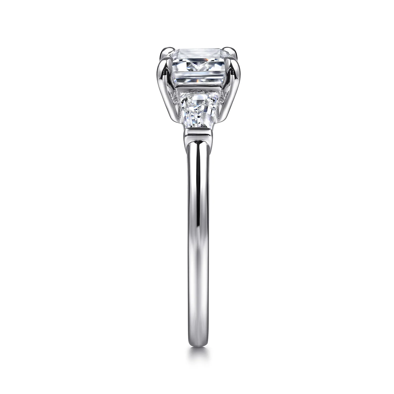 Emerald Three Stone Diamond Engagement Ring in 14K White Gold, photograph 5