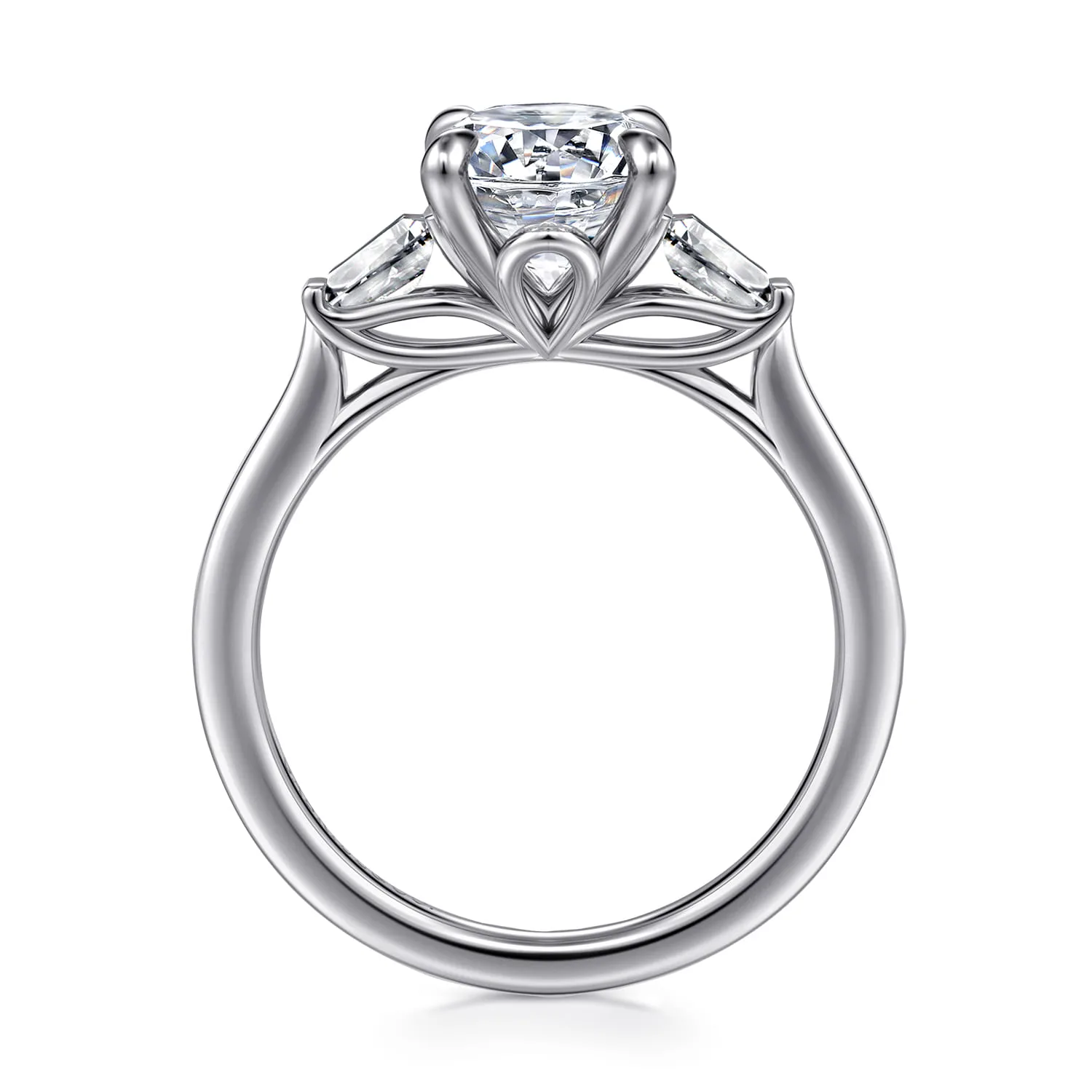Oval Three Stone Lotus Diamond Engagement Ring in 14K White Gold, photograph 2