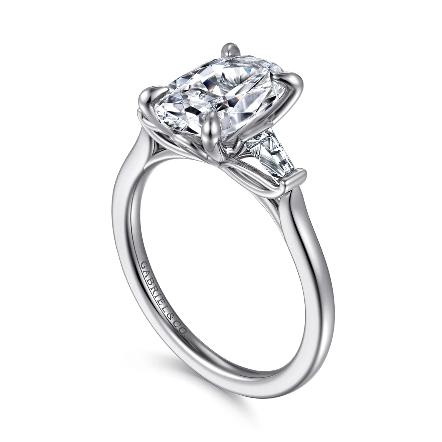 Oval Three Stone Lotus Diamond Engagement Ring in 14K White Gold, photograph 3