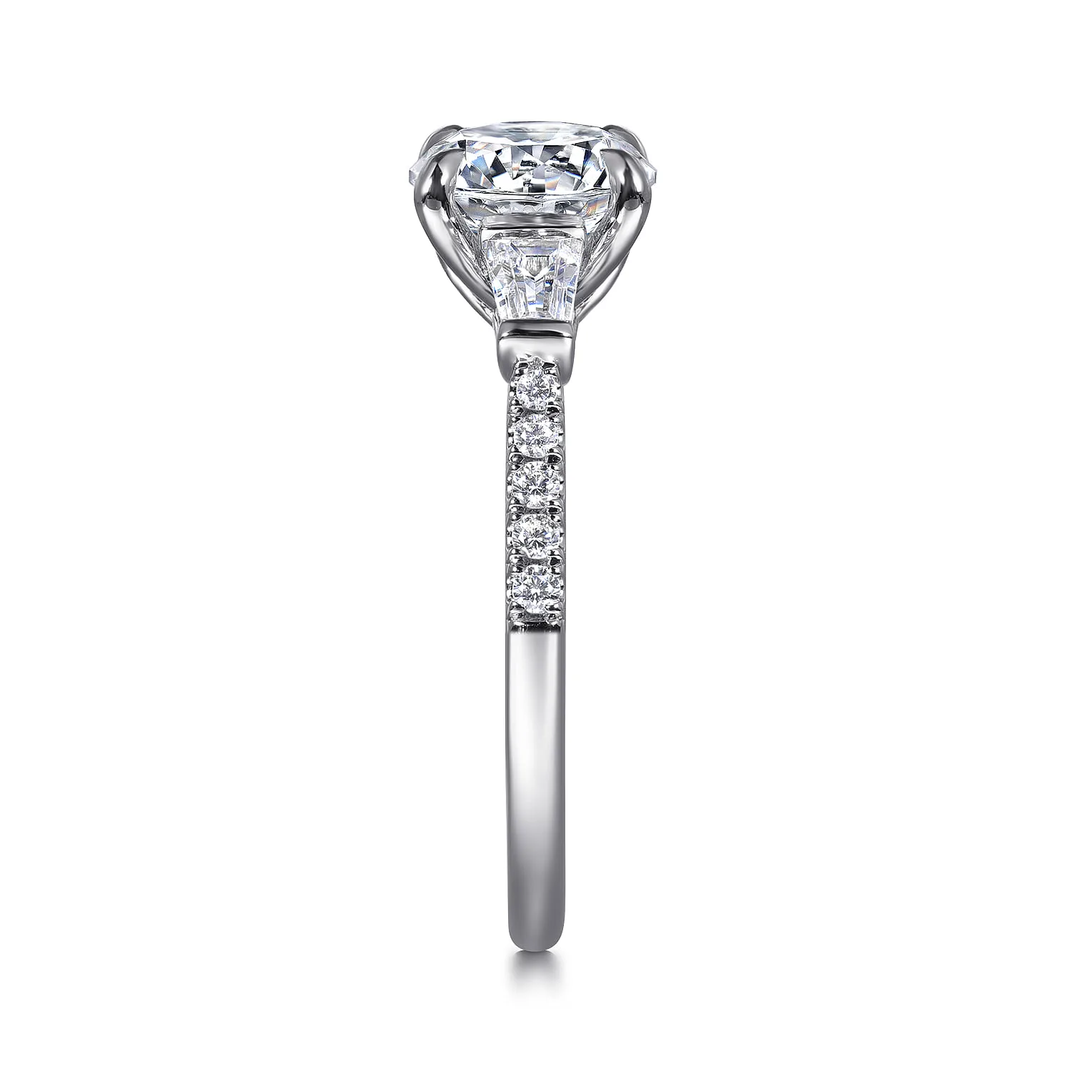 Round Three Stone Lotus Diamond Engagement Ring in 14K White Gold, photograph 5