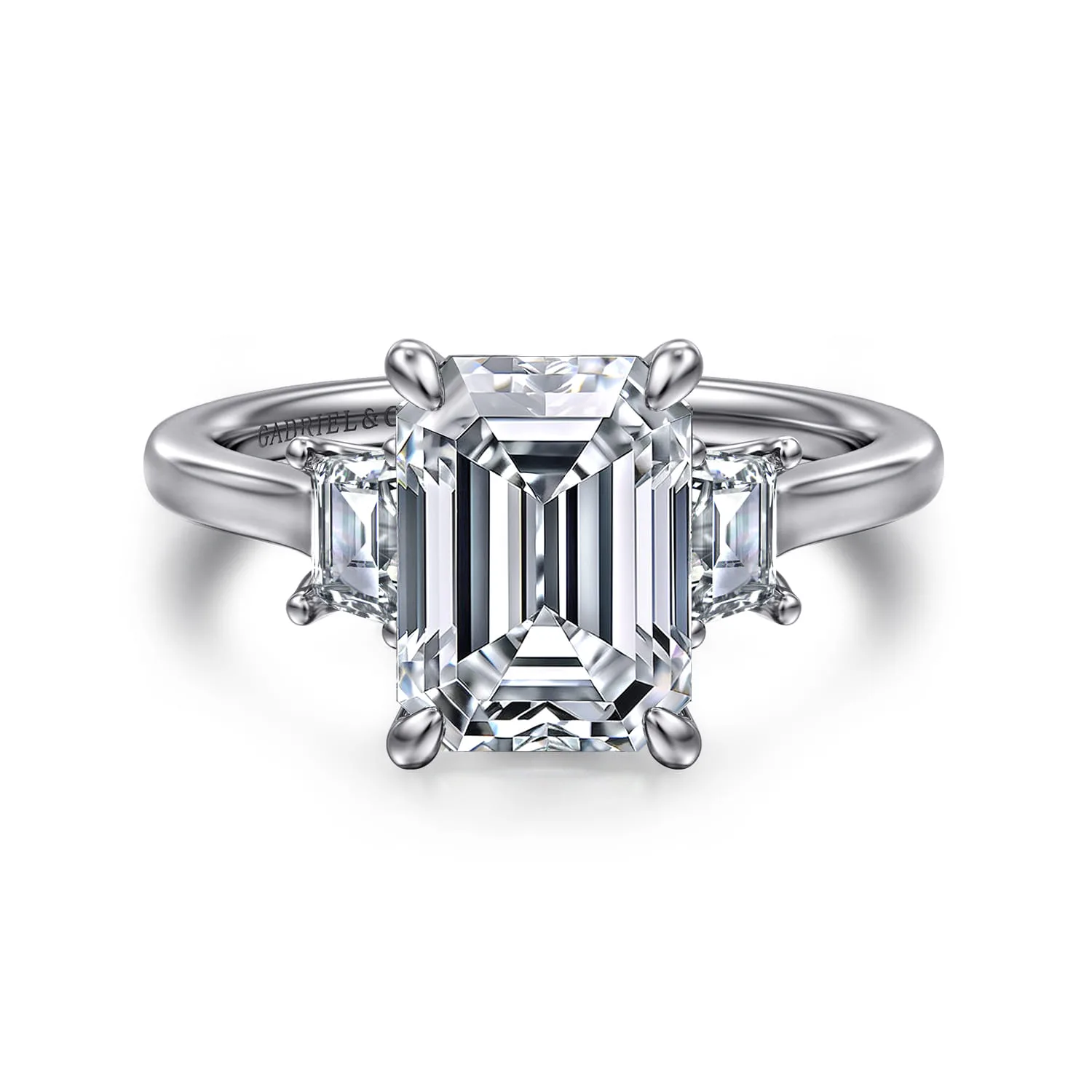 Three Stone Lotus Diamond Engagement Ring