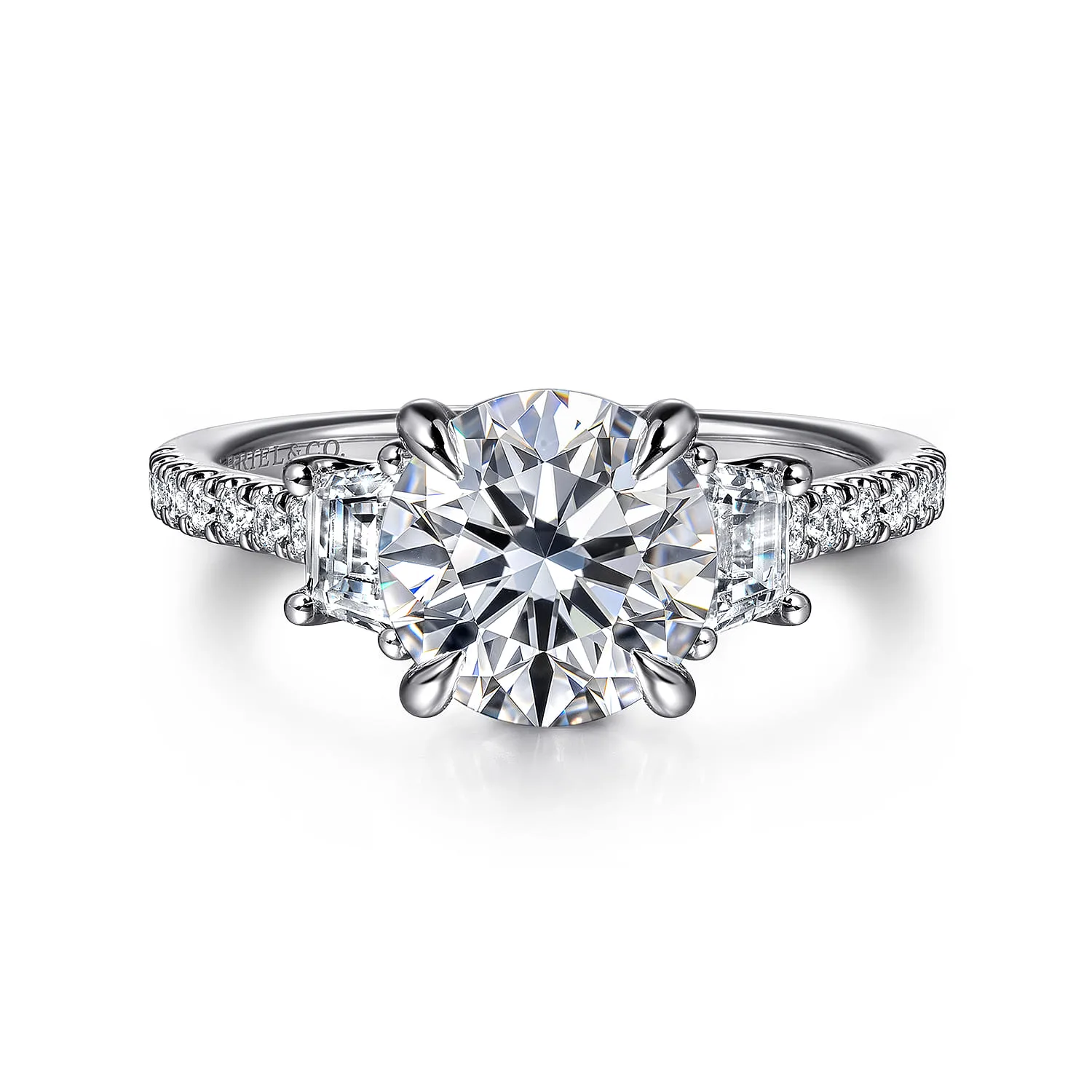 Three Stone Lotus Diamond Engagement Ring