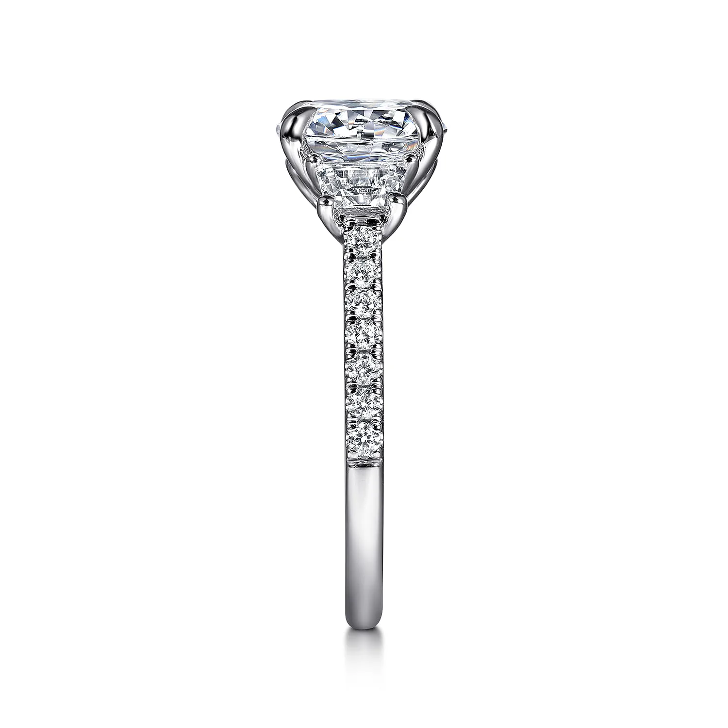 Round Three Stone Lotus Diamond Engagement Ring in 14K White Gold, photograph 5