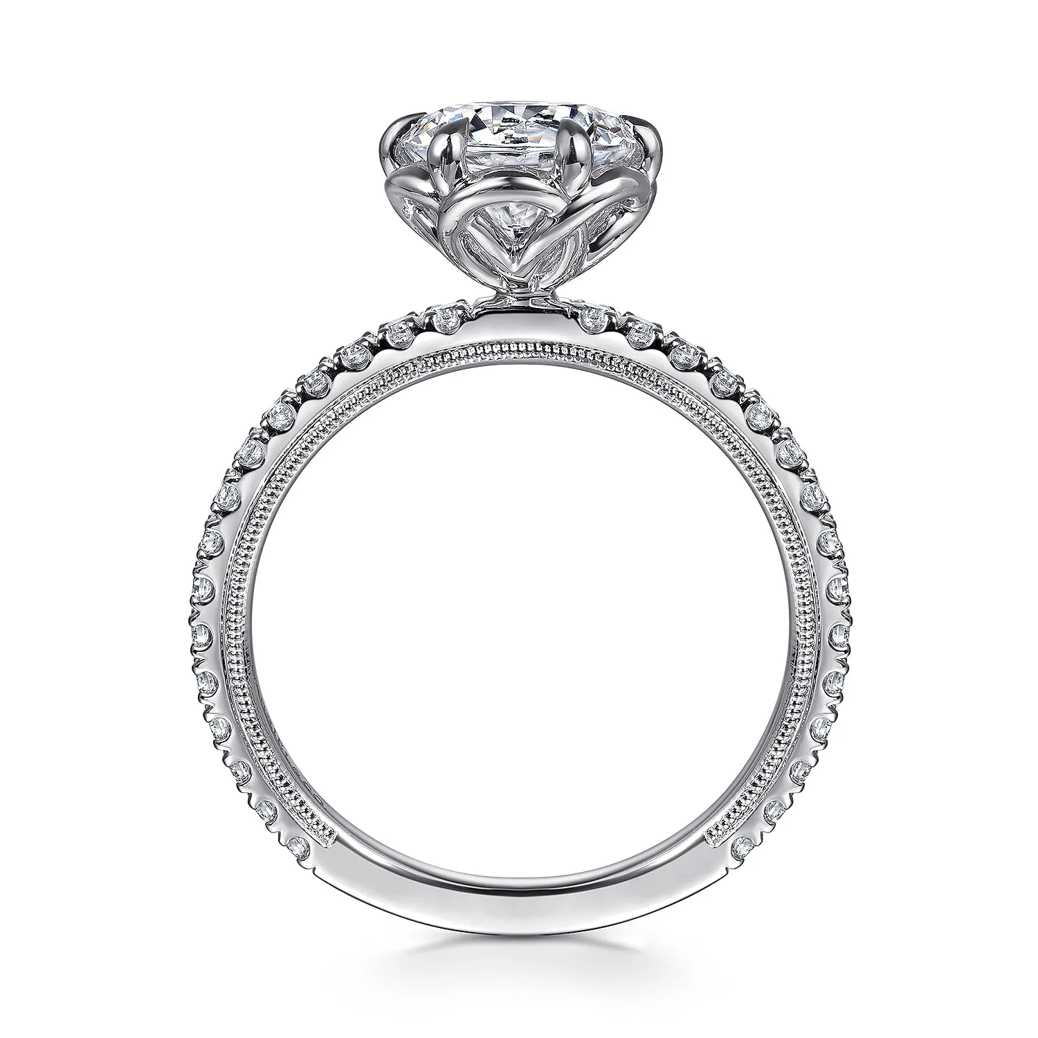 Round Bezel Prong Diamond Engagement Ring in 14K White Gold, photograph 2