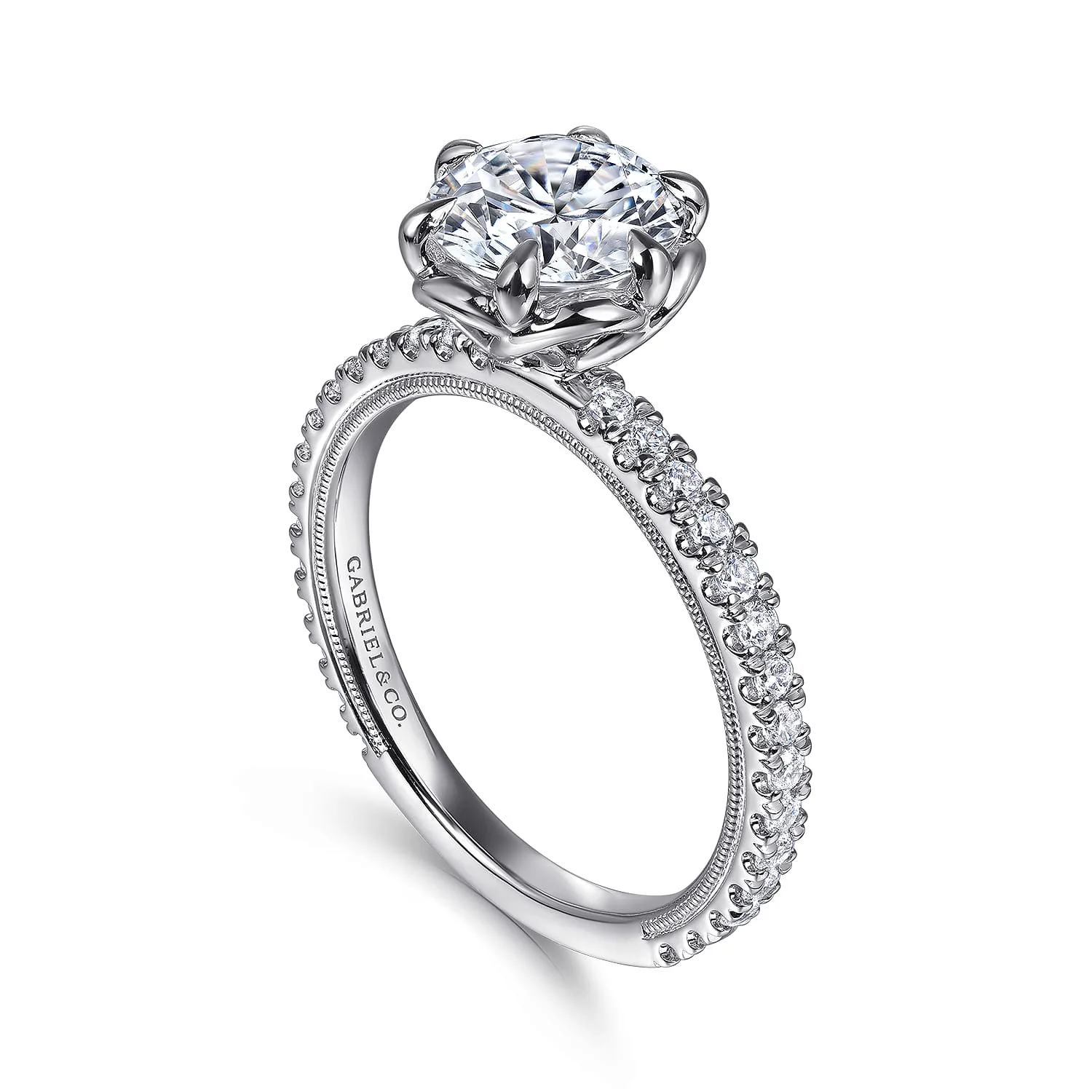 Round Bezel Prong Diamond Engagement Ring in 14K White Gold, photograph 3