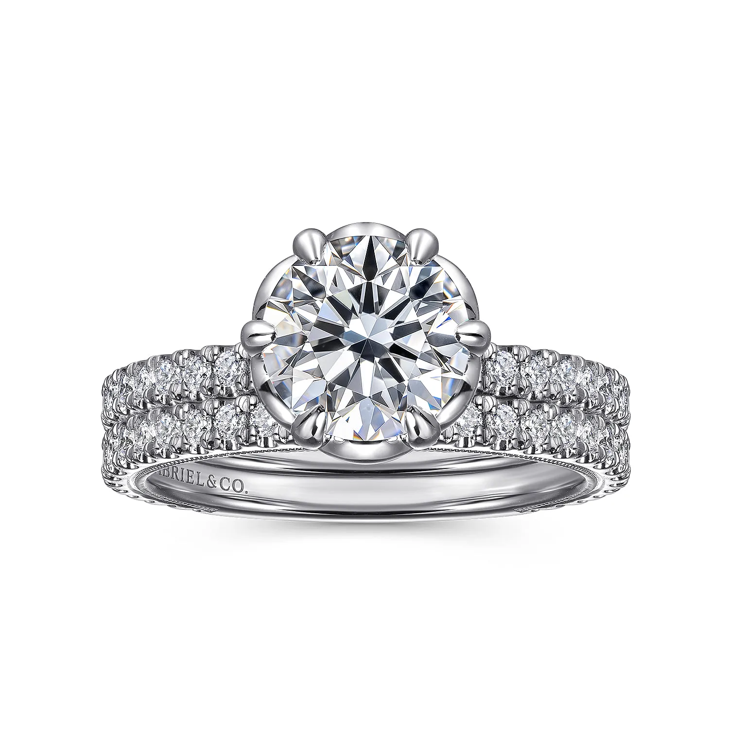 Round Bezel Prong Diamond Engagement Ring in 14K White Gold, photograph 4