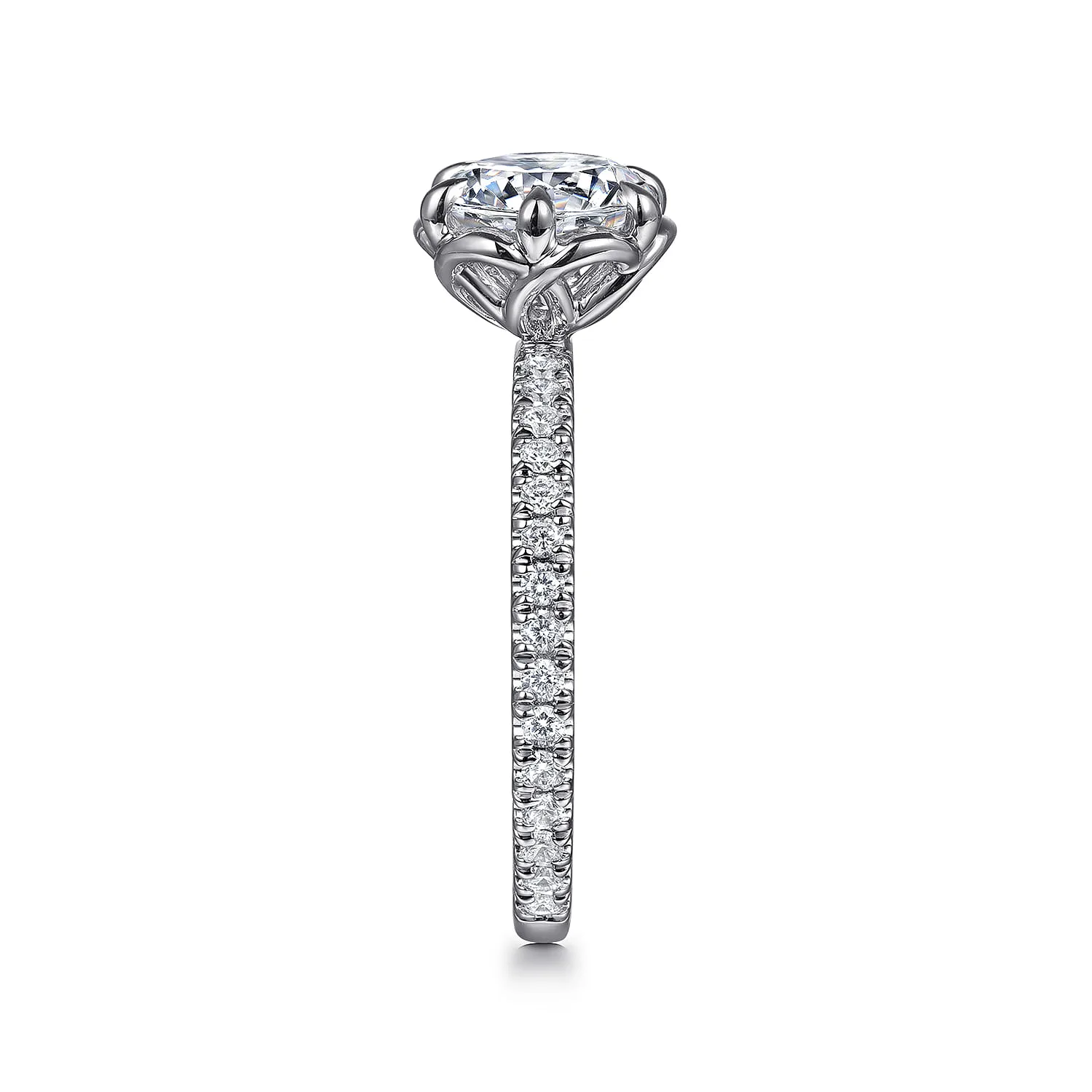 Round Bezel Prong Diamond Engagement Ring in 14K White Gold, photograph 5