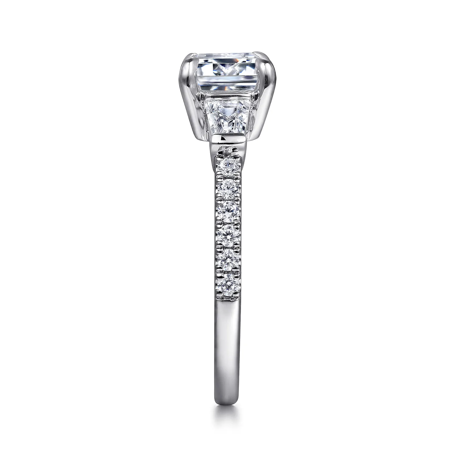 Emerald Three Stone Diamond Engagement Ring in 14K White Gold, photograph 5