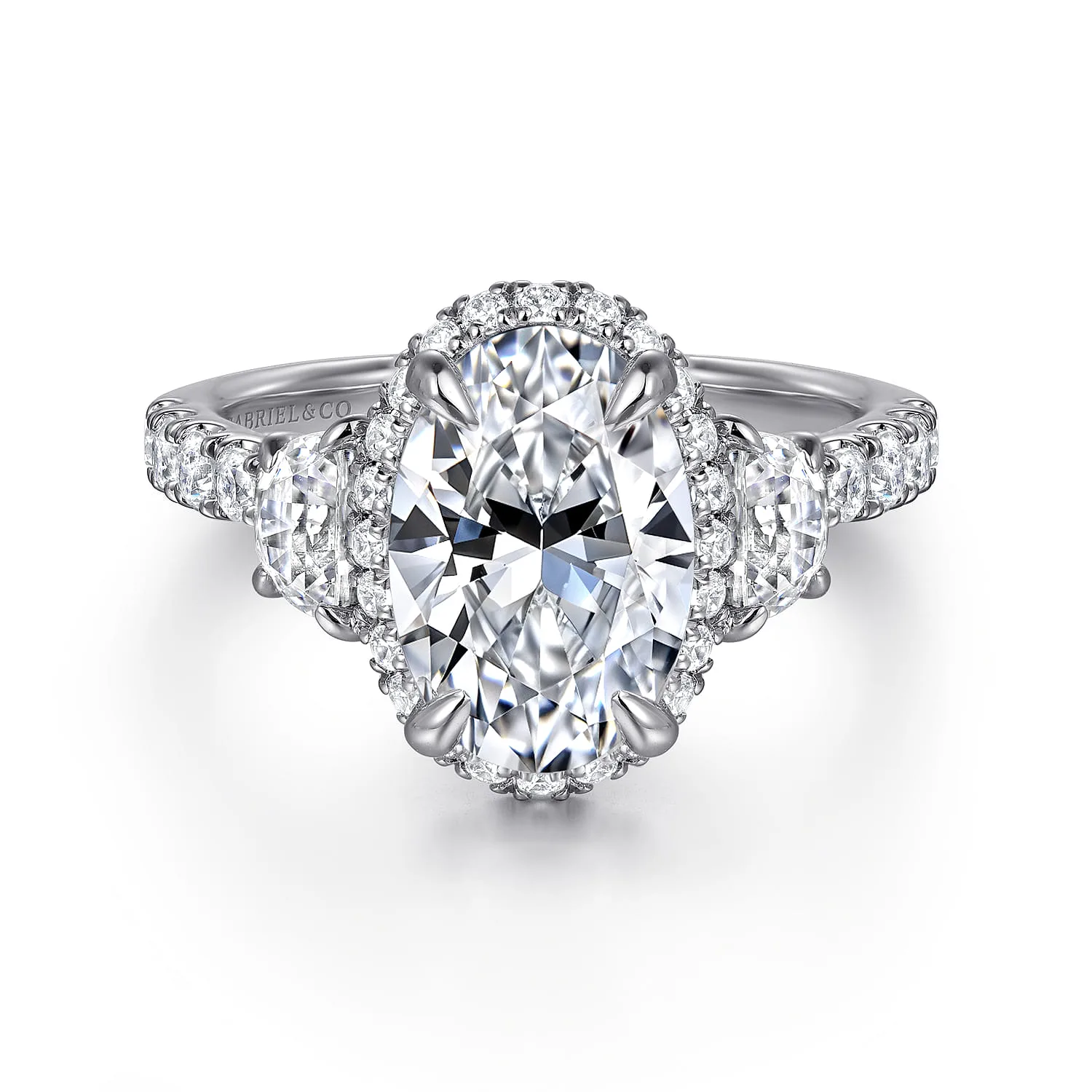 Halo Three Stone Diamond Engagement Ring