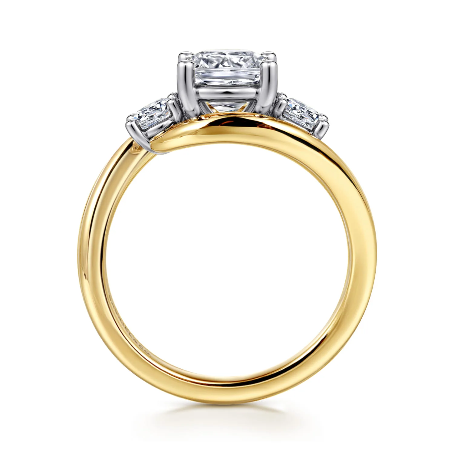 Cushion Three Stone Diamond Engagement Ring in 14K White/Yellow Gold, photograph 2