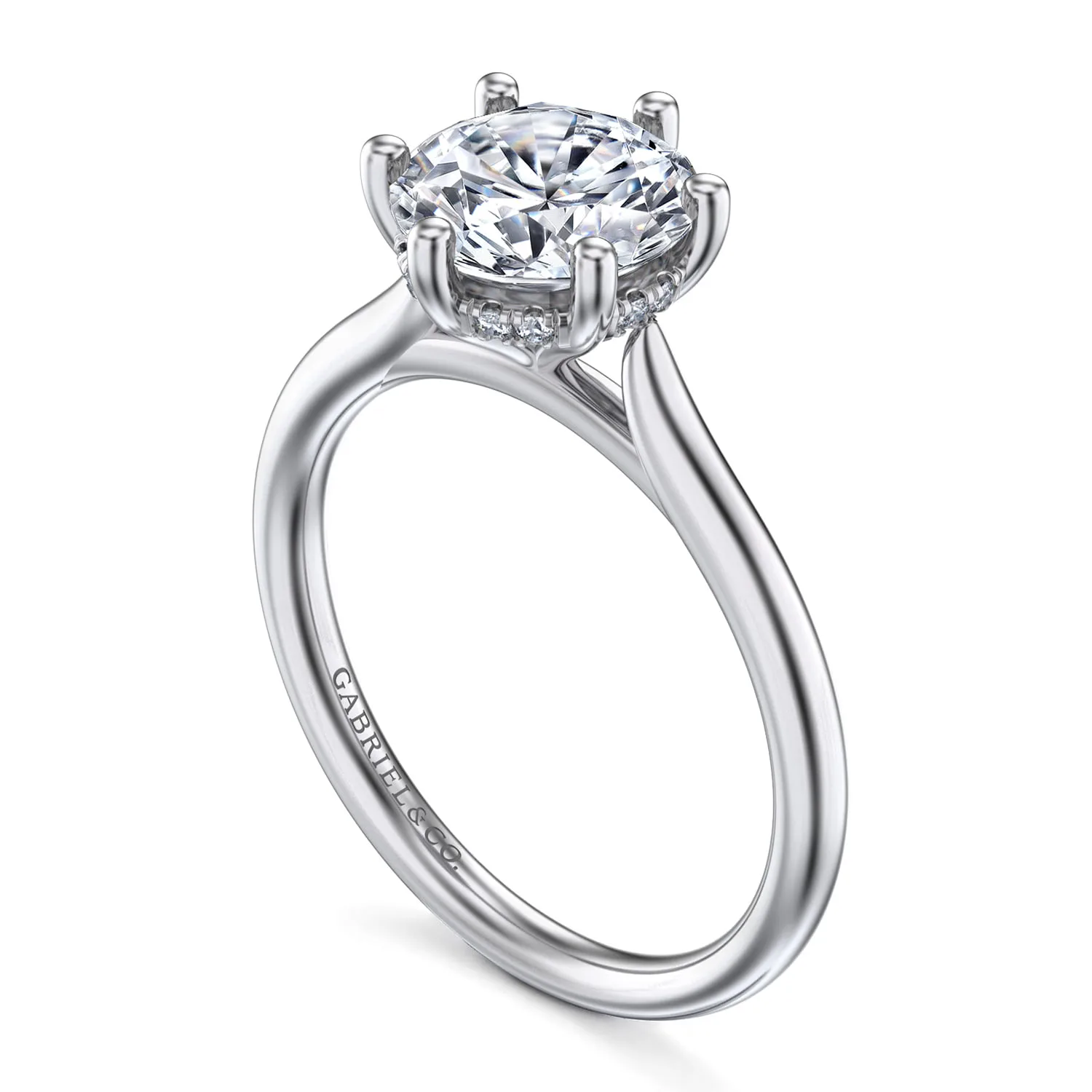 Round 6 Prong Solitaire Diamond Engagement Ring in 14K White Gold, photograph 3