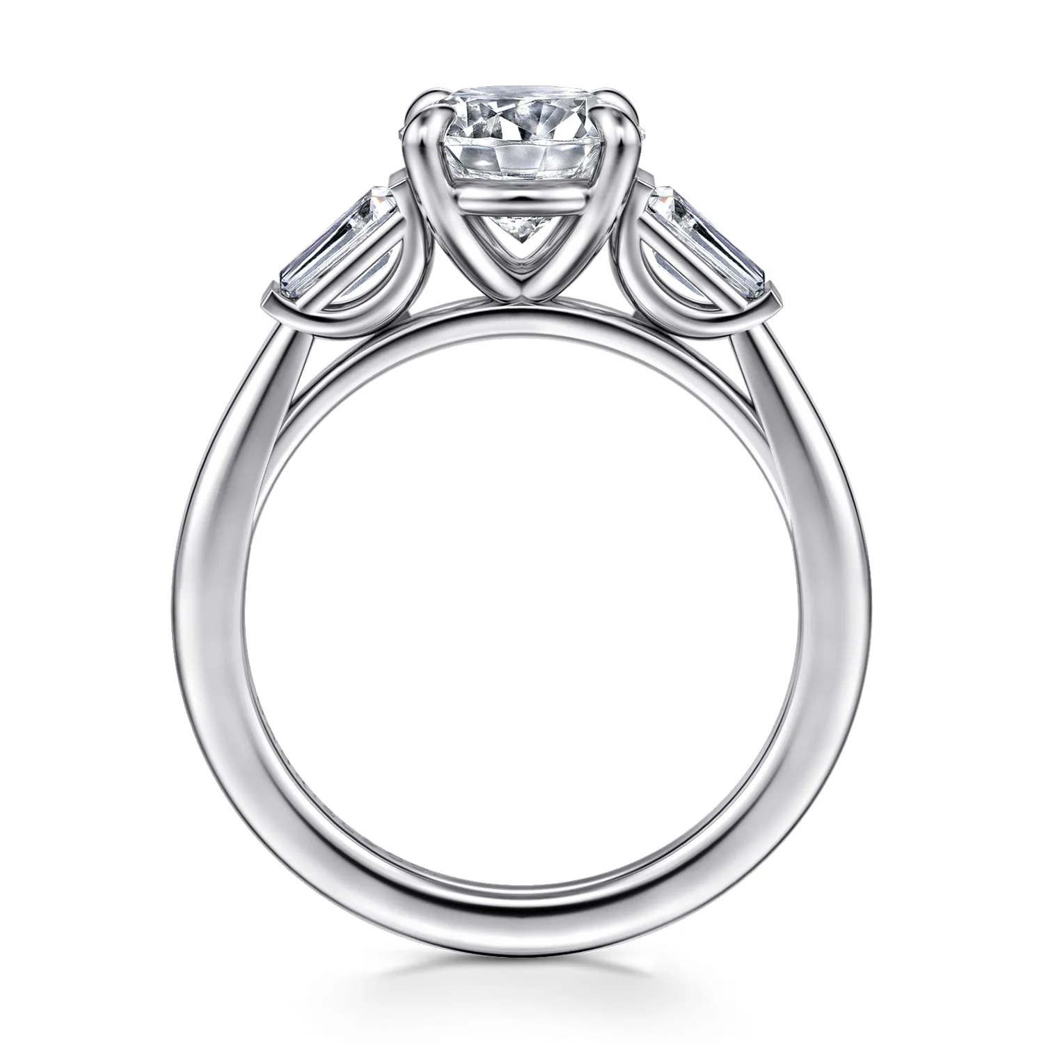 Round Three Stone Diamond Engagement Ring in 14K White Gold, photograph 2