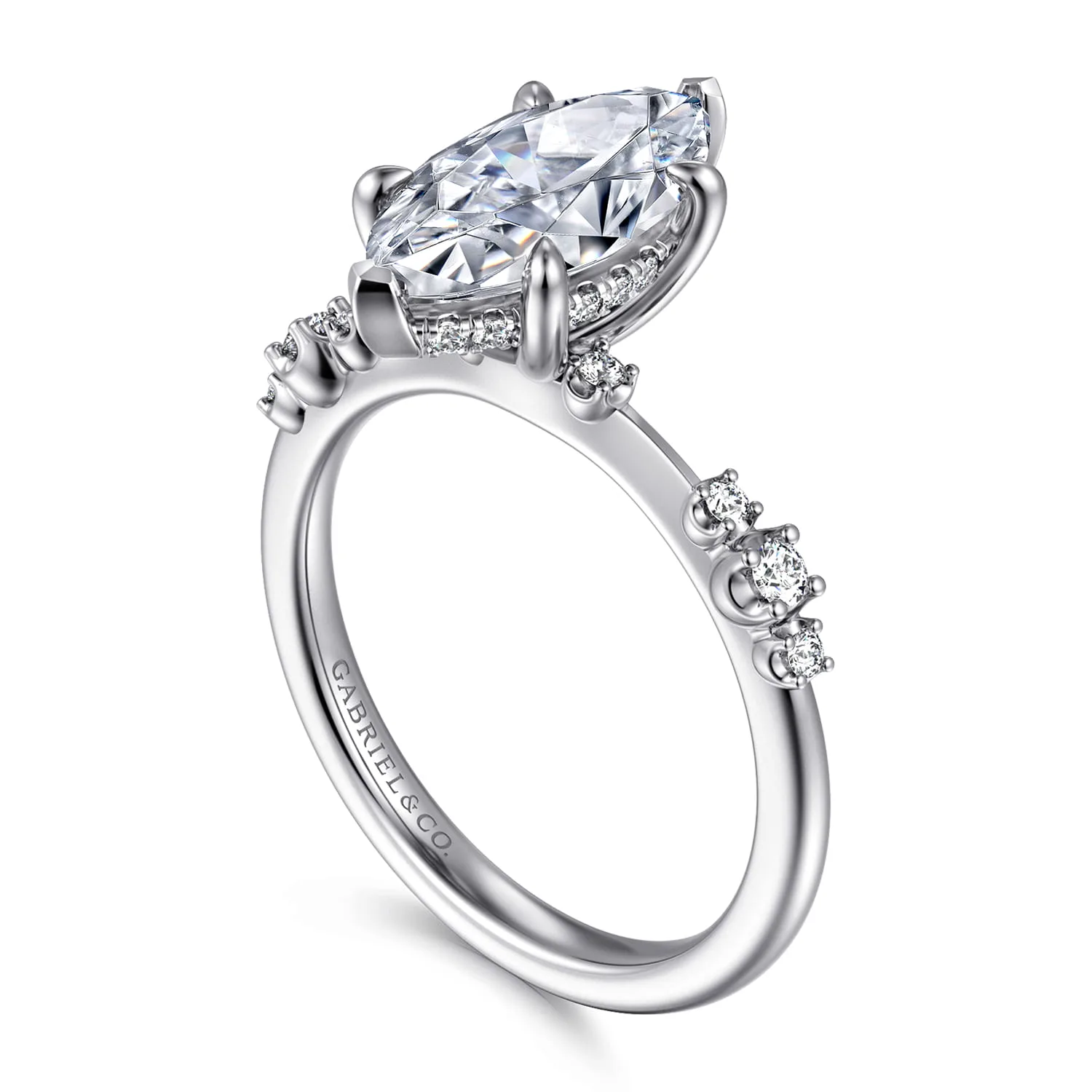 Marquise Diamond Engagement Ring in 14K White Gold, photograph 3