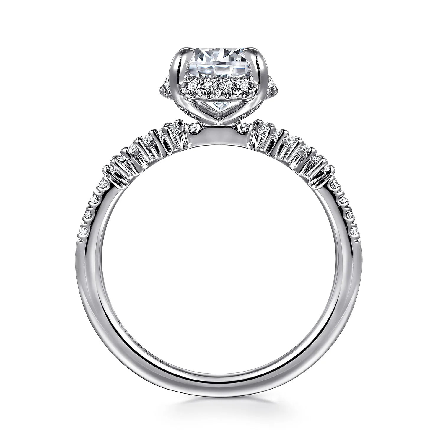 Round Hidden Halo Diamond Engagement Ring in 14K White Gold, photograph 2