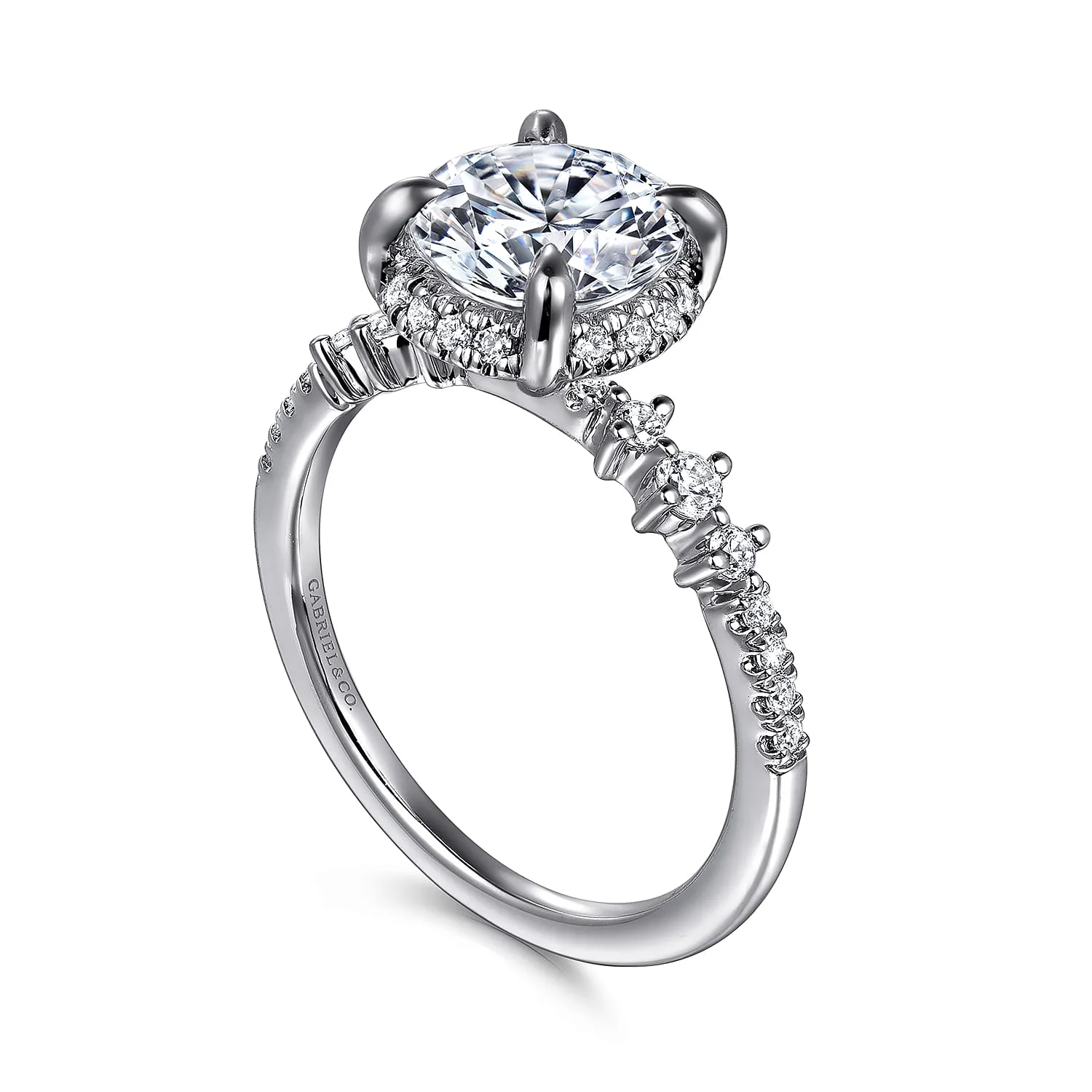 Round Hidden Halo Diamond Engagement Ring in 14K White Gold, photograph 3