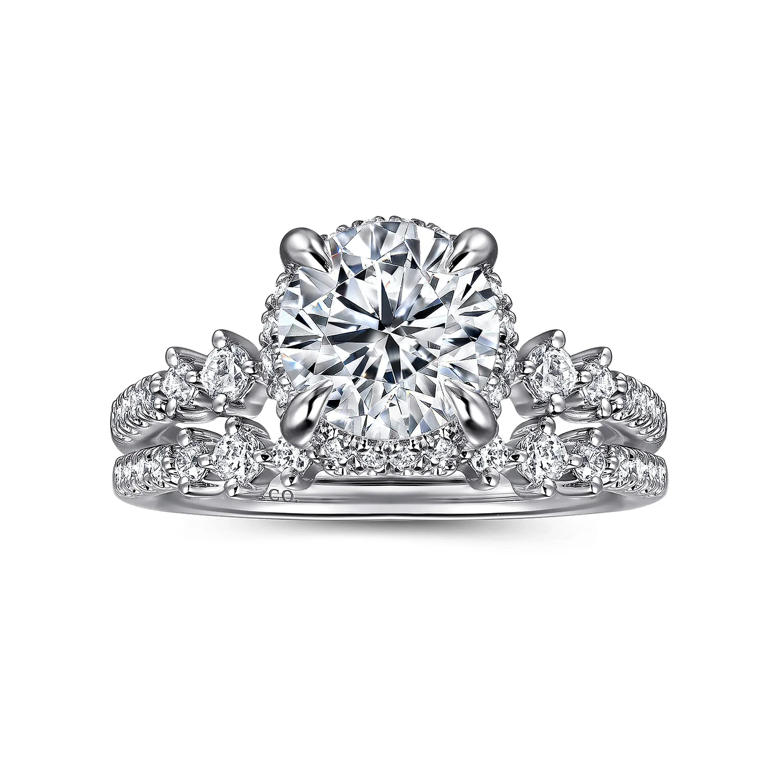 Round Hidden Halo Diamond Engagement Ring in 14K White Gold, photograph 4
