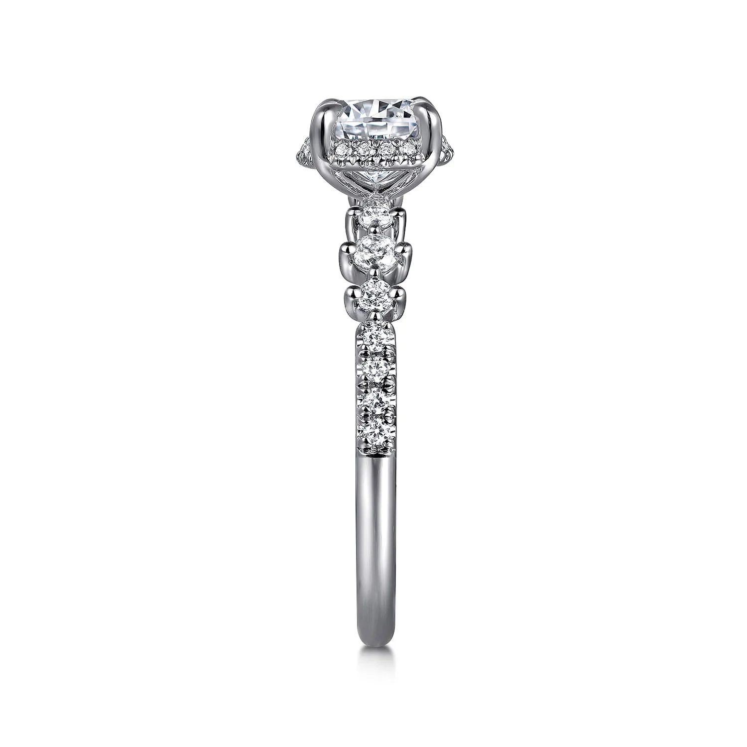 Round Hidden Halo Diamond Engagement Ring in 14K White Gold, photograph 5