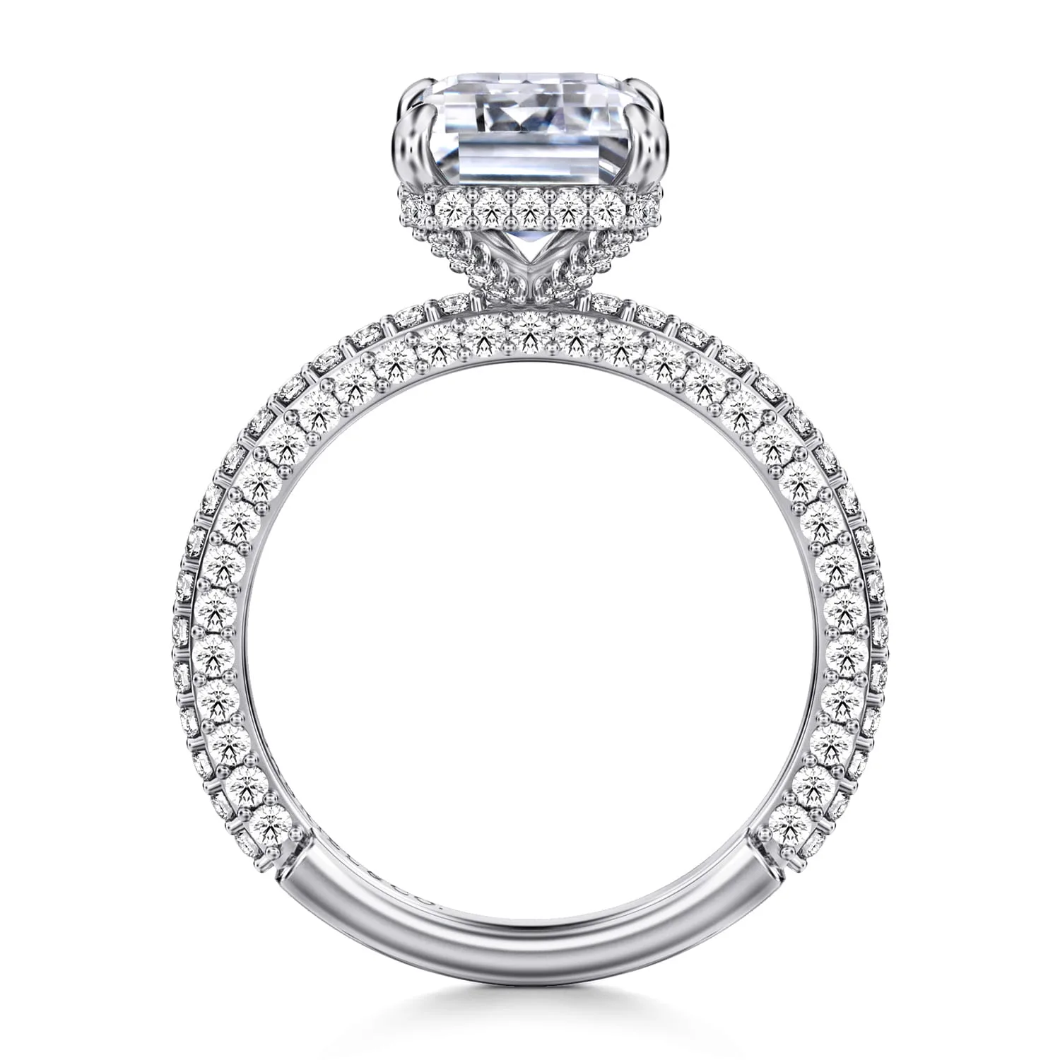 Emerald Diamond Halo Engagement Ring in 14K White Gold, photograph 2