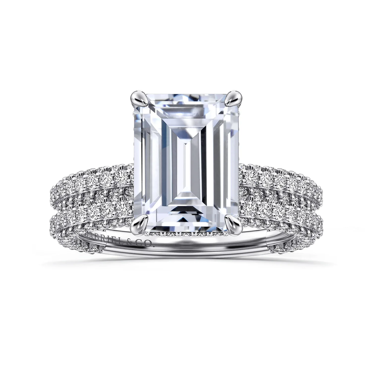 Emerald Diamond Halo Engagement Ring in 14K White Gold, photograph 4