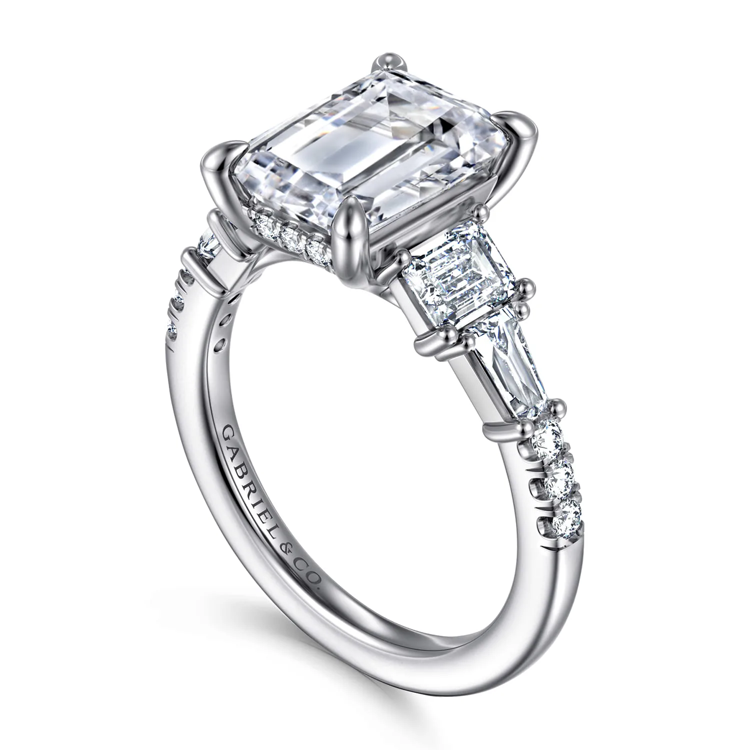 Emerald Diamond Engagement Ring in 14K White Gold, photograph 3