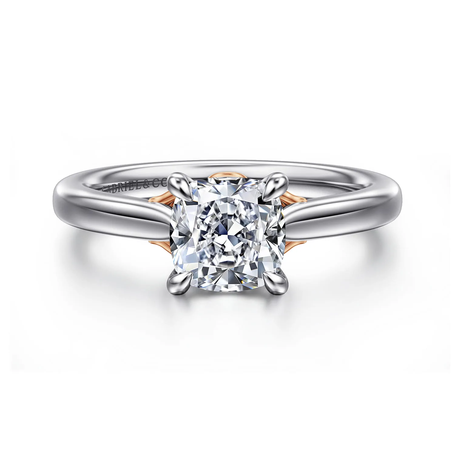 Cushion Lotus Diamond Engagement Ring in 14K White/Rose Gold