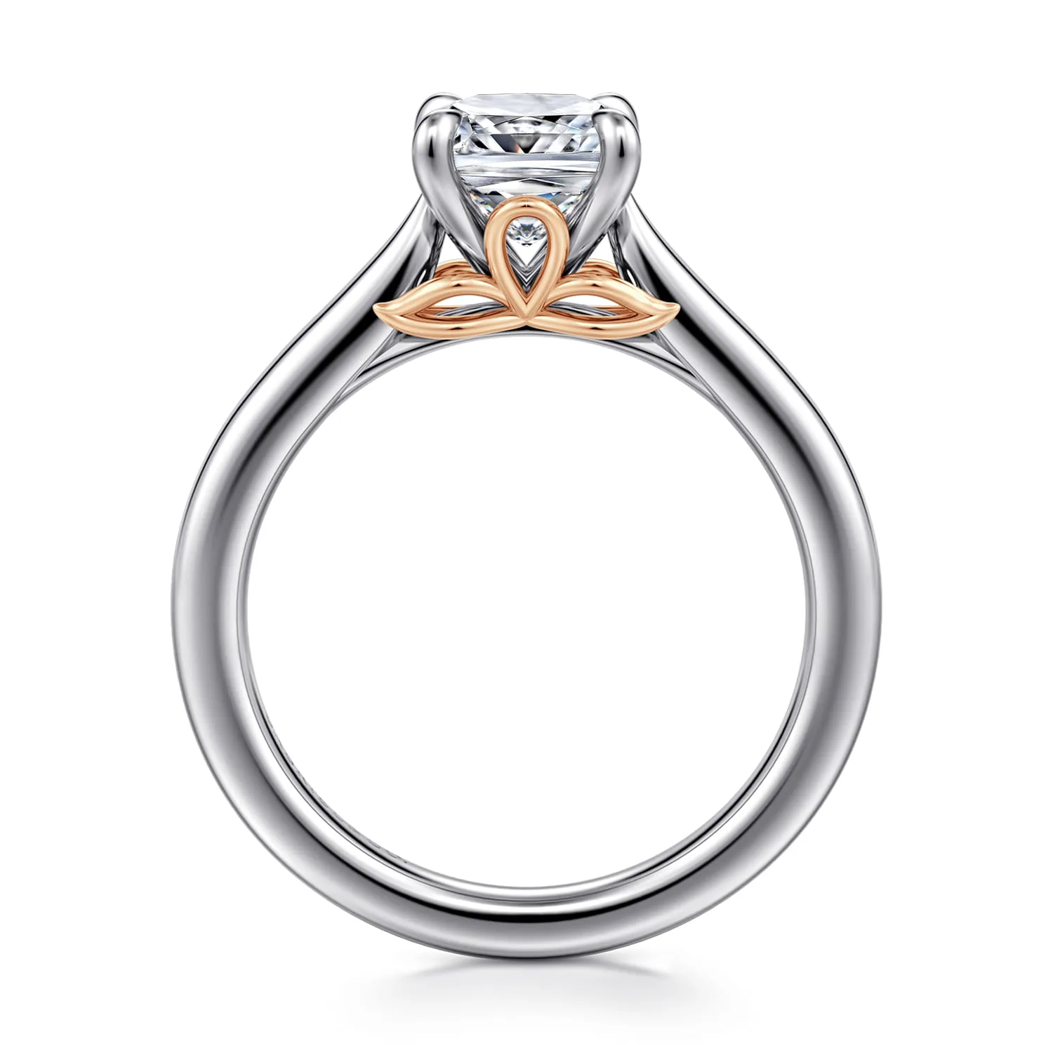 Cushion Lotus Diamond Engagement Ring in 14K White/Rose Gold, photograph 2