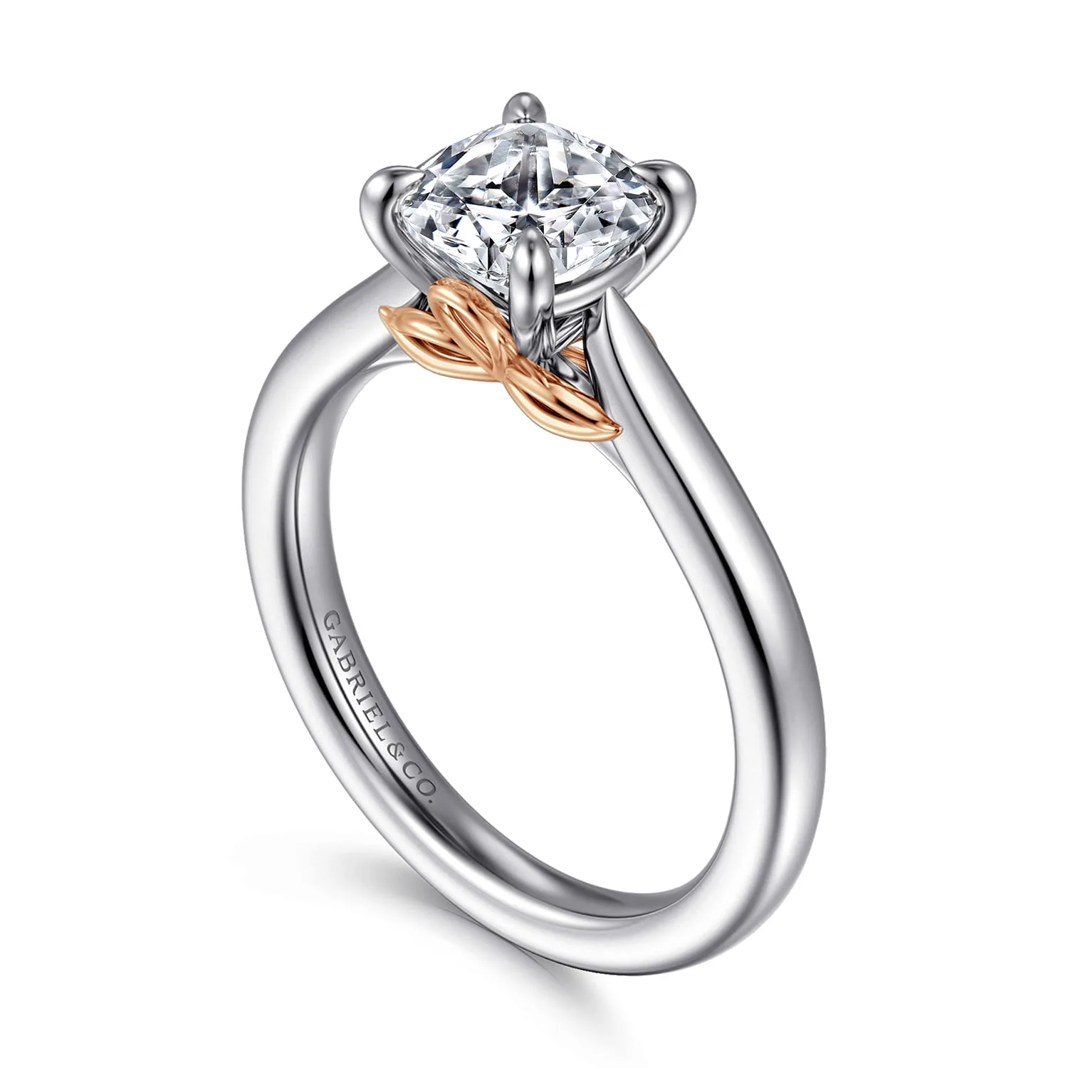 Cushion Lotus Diamond Engagement Ring in 14K White/Rose Gold, photograph 3